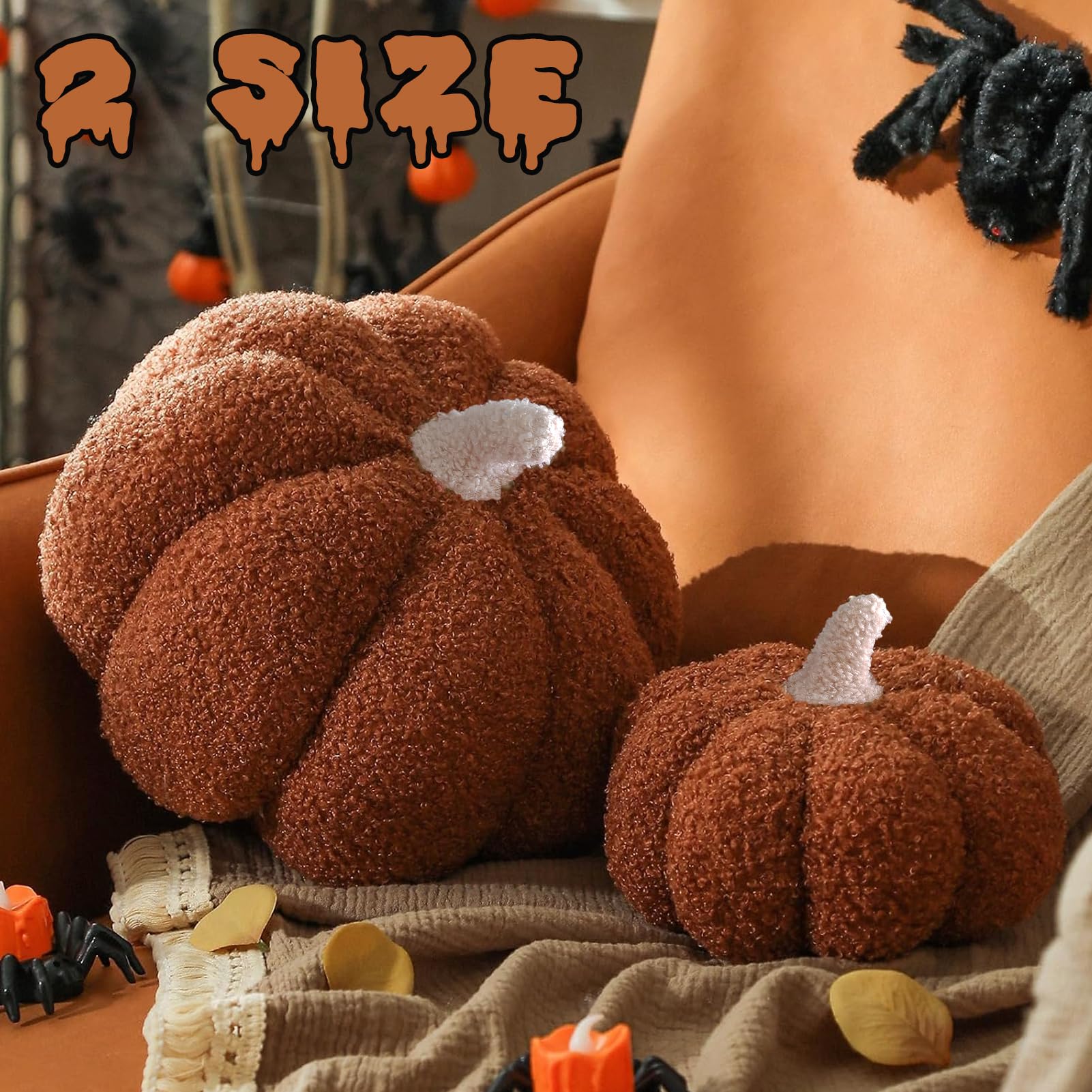Coussin Citrouille Halloween Yhoelata 30 Cm – Velours Teddy Blanc, Décoration Automne Hiver Canapé, Cadeau Festif Mignon