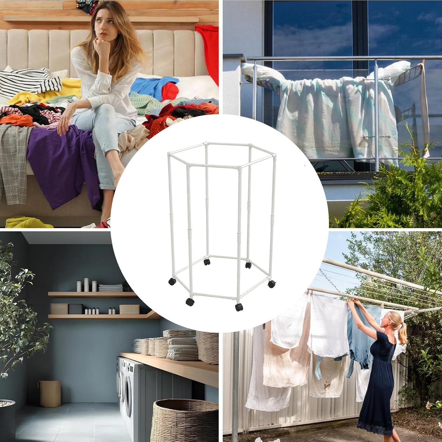 Drying Rack Clothing, Clothes Drying Hexagonal Hanger, Foldable Portable Laundry Dryer Stand Towels Blankets Coats, Space Saving Organizer for Apartment Bedroom Dorm Home Living Room Balcony Indoor