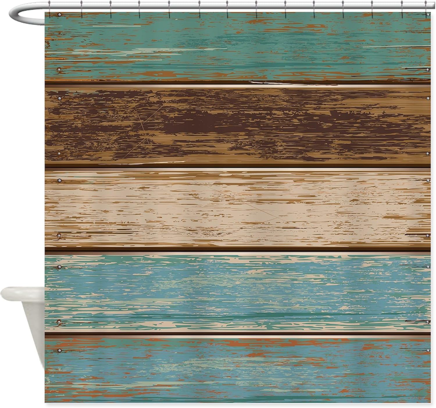 CafePress Painted Wood Teal Decorative Fabric Shower Curtain