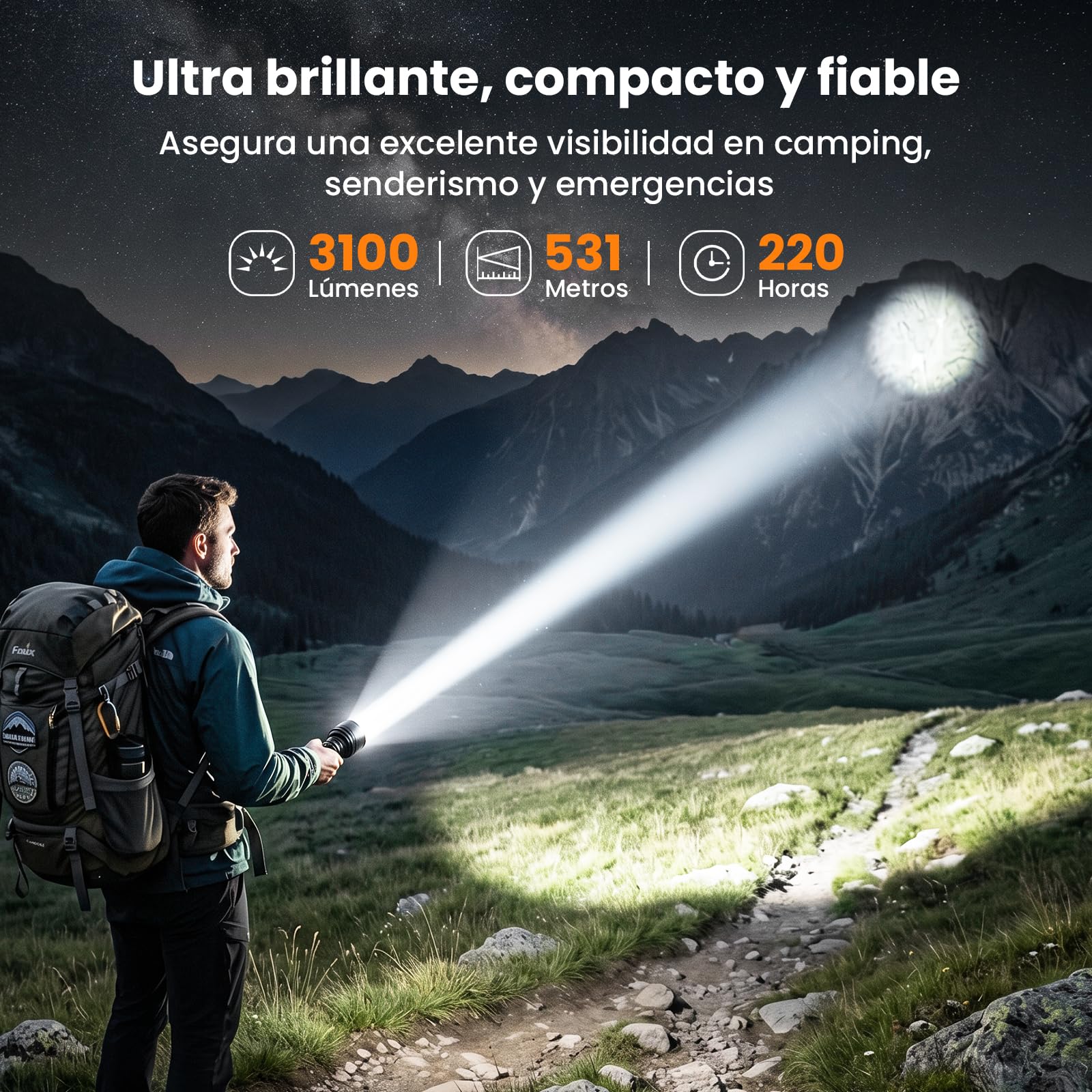 Sofirn C8L Linterna LED Potente Recargable, 3100 Lúmenes y 531 m de Alcance, Linterna Táctica con USB-C, 8 Modos de Luz, IPX8 Impermeable, Linterna de Mano para Senderismo, Trabajo y Emergencias
