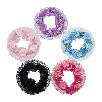 SkatingSpirit Colored Hair Net Ballet Bun Cover for Women and Teens 3 pieces set, for Dance Skating Gymnastic Party Wedding Event Blue/Black