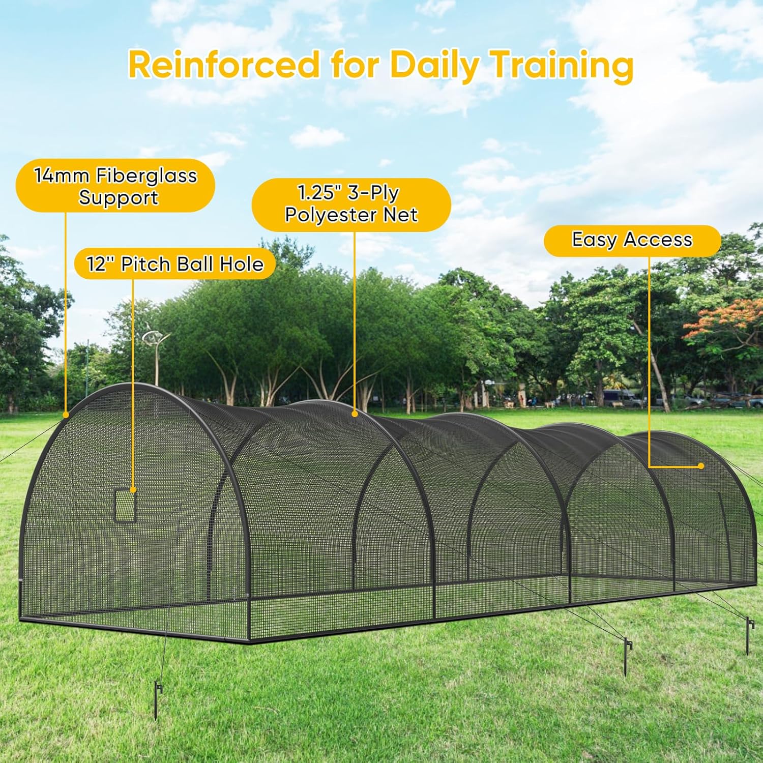 40FT Baseball & Softball Batting Cage for Backyard – Enclosed Net with Pitching Machine Hole, Fiberglass Pole System, Carry Bag, Ideal for Home Hitting & Pitching Practice, 40 x 12 x 10 ft