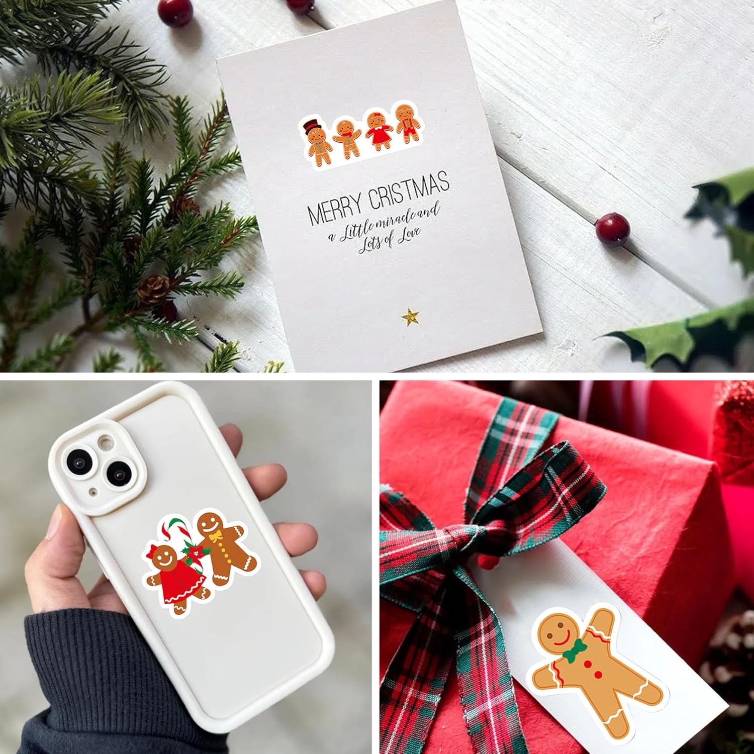 Gingerbread Man Stickers, 50 Pack Gingerbread Man Face Stickers, Christmas Sticker for Crafts - Image 7