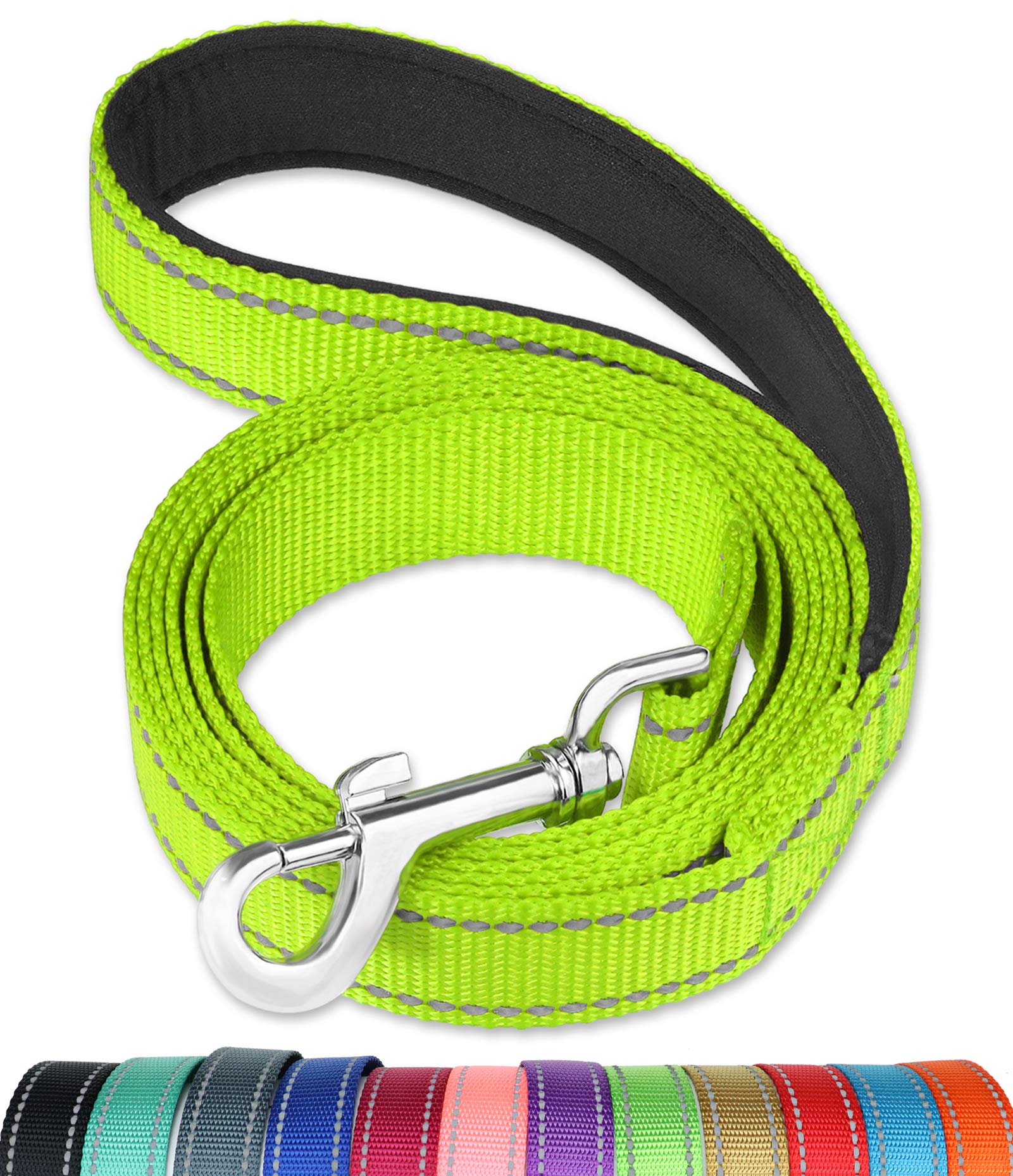 FunTags 4FT Reflective Dog Leash with Soft Padded Handle for Training,Walking Lead for Medium & Small Dogs,3/4 Inch Wide,Green