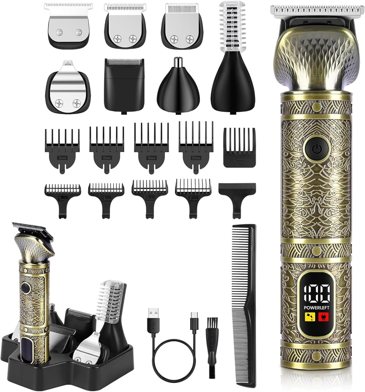 Male Hair Trimmer Cordless Shaving Kit for Mustache, Body, Nose, Ear Hair Facial, and Adaptable Beard Grooming Kit for Men's Birthday Presents