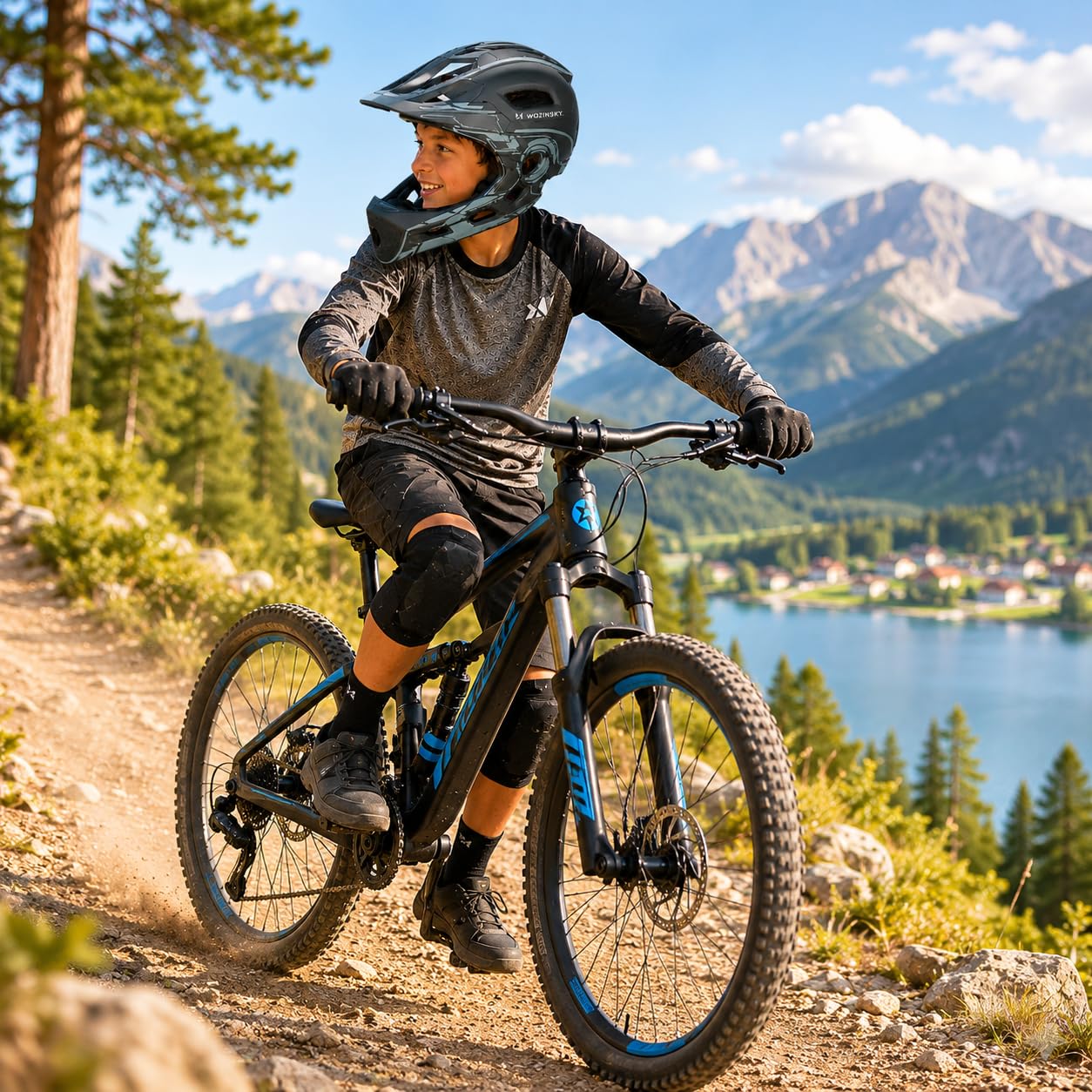 Fullface Kinderhelm MTB Fahrradhelm Helm für Radfahren Wozinsky Größe S 52-56 cm