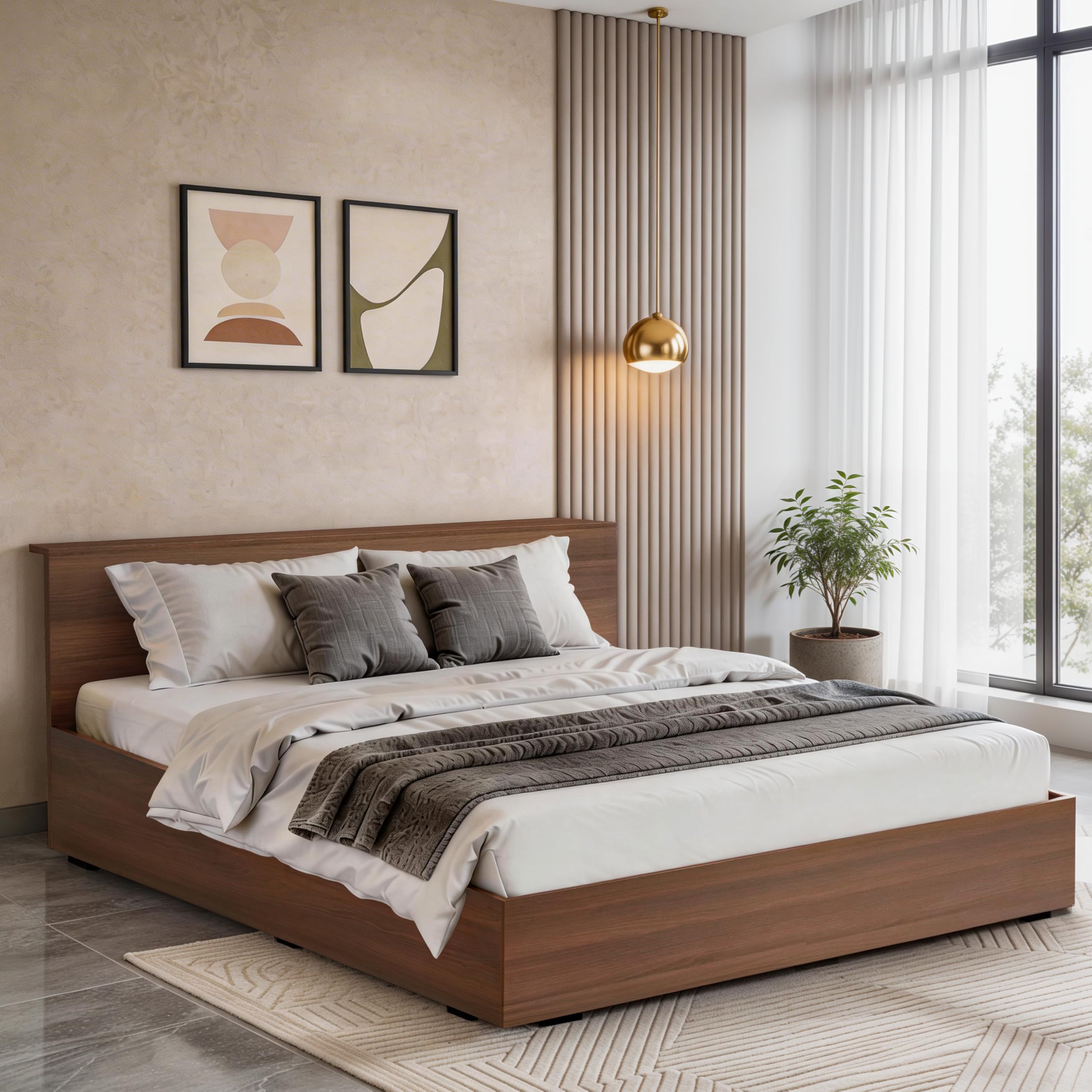 ABOUT SPACE Bed - (84 x 74 inches) King Size Bed with Storage Box, Headboard| Floor Standing Engineered Wooden Bed Frame MDF Base Panel | 1-Year Warranty Cot for Bedroom - Maldau Acacia (Rustic Brown)-image-26