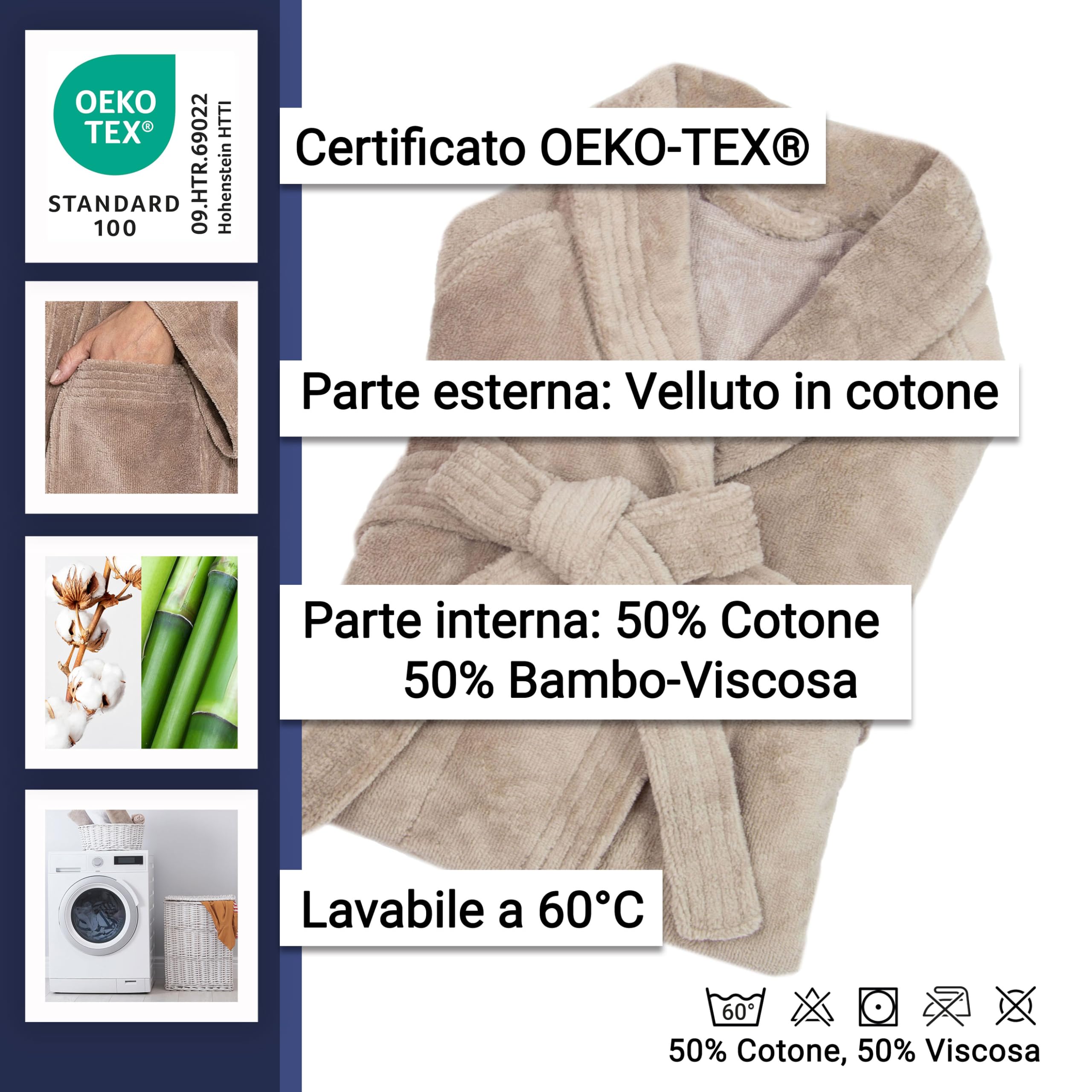 ZOLLNER Accappatoio - soffice e assorbente - Unisex - da misura S a XXL - esterno poliestere e interno cotone misto - lavabile - qualità alberghiera - Certificato OEKO TEX (R), 142