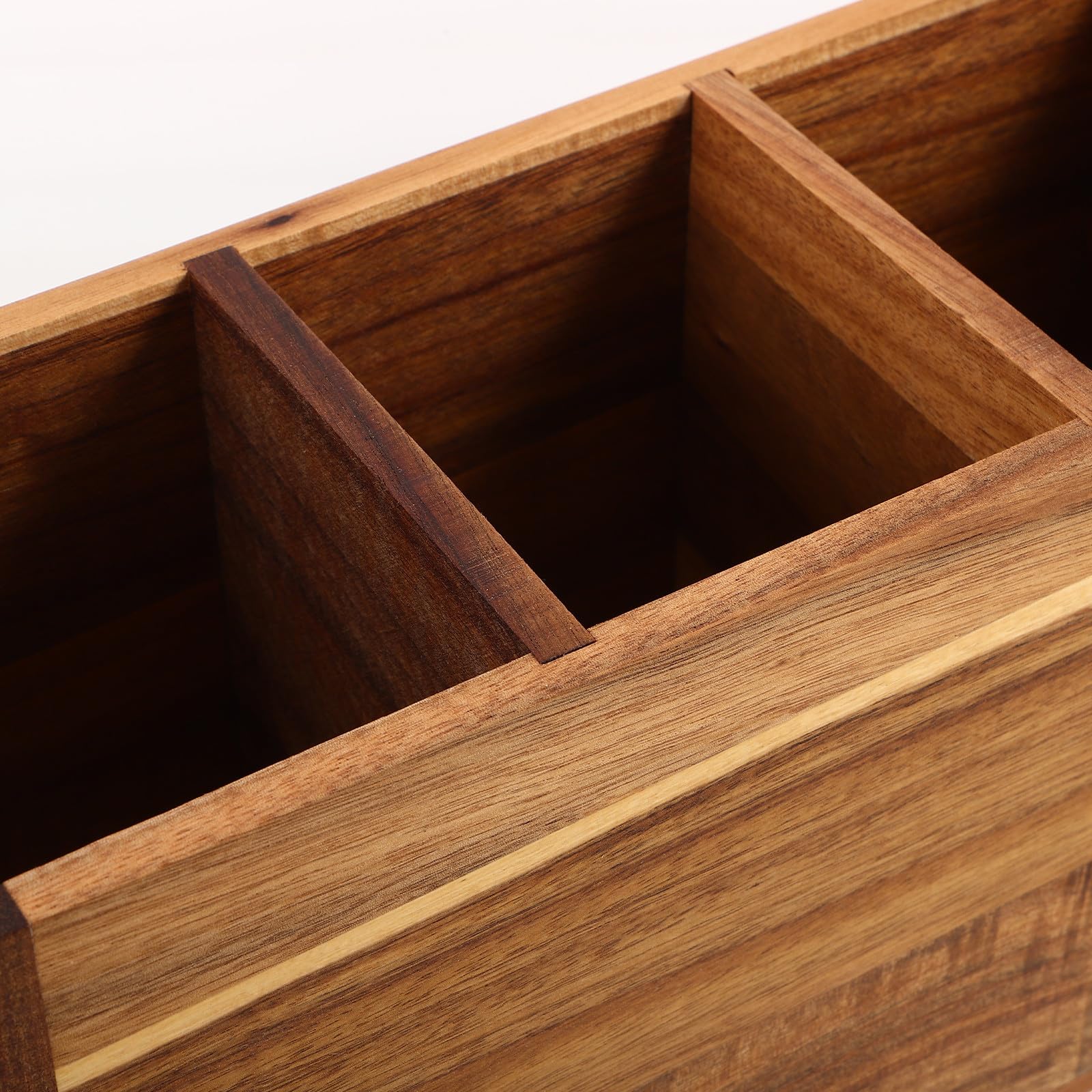 SHINEOFI Organizador de Utensilios de Cocina Soporte Funcional de Madera con 4 Compartimentos para Encimera para Cucharas y Tenedores en Cocinas Pequeñas