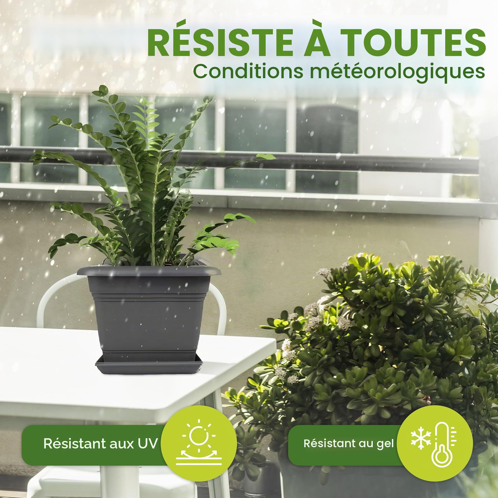 2friends Lot de 3 grands Pots de Fleurs Outdoor Don 40x40cm Pot de Fleurs avec Soucoupe Pots de Fleurs en Plastique Fabriqué en Allemagne modèle Anthracite Don