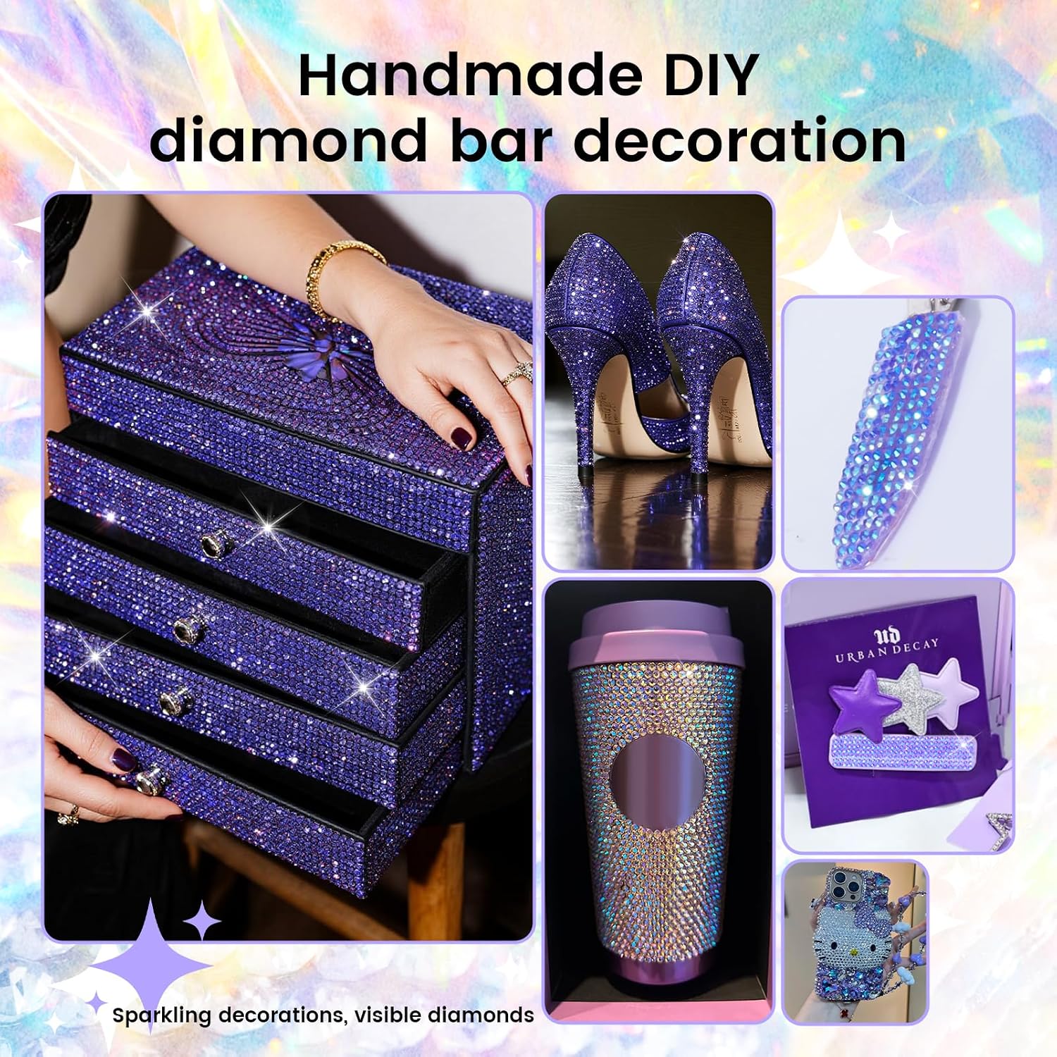 Novani Deep Purple AB Self Adhesive Rhinestone Ribbon 1.18" Wide 3 Yards image 5