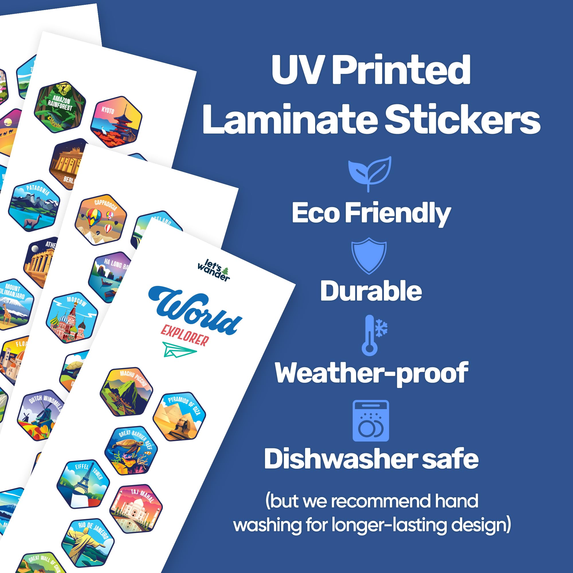 LET'S WANDER World Adventure Stickers Set of 50, Designed for The World Explorer Water Bottle - Image 3