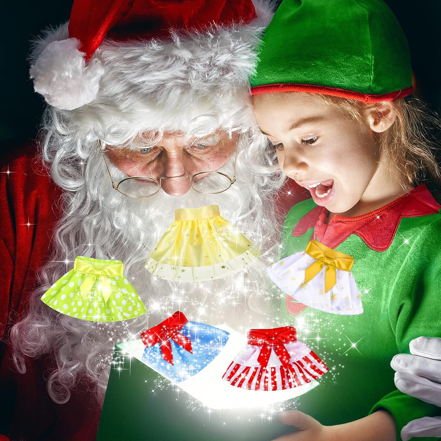 6 Pieces Santa Clothing Dance Skirt Set Christmas Skirts for Christmas Doll Holiday Decorations (Not Include Doll)(Fresh Style)