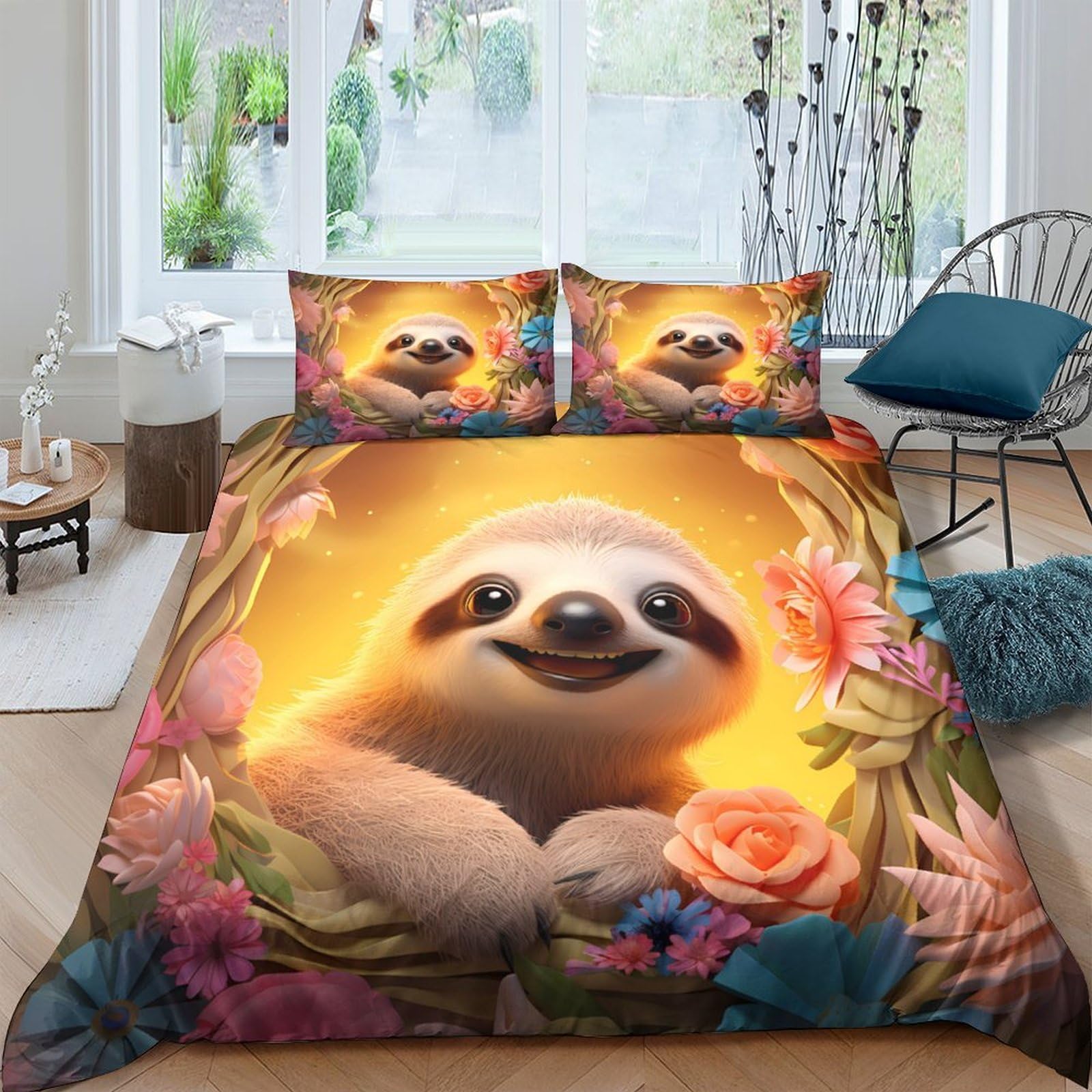 Ctjqhvkz Style-6 3D Printed Sloth Floral Fitted Sheet Microfiber Soft Mattress Cover For Bedroom Dorm Guest Room Easy Wash Decor Single（135X200cm）