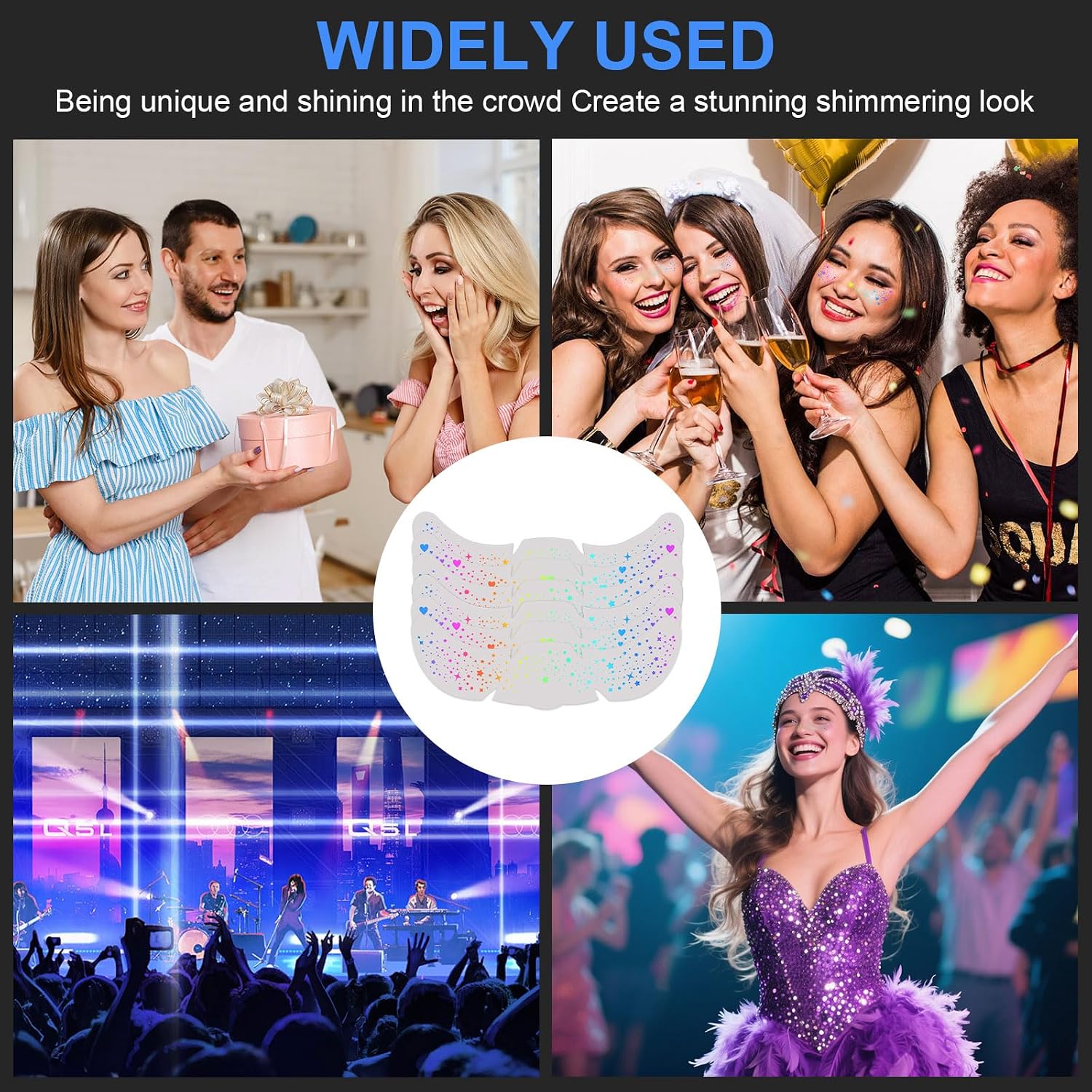18pcs Holographic Multicolor Glitter Freckles Face Tattoo Waterproof Sparkle Freckle Temporary Tattoo Rainbow Pride Makeup Face Glitter Pride Face Stickers Rave Accessories for Women