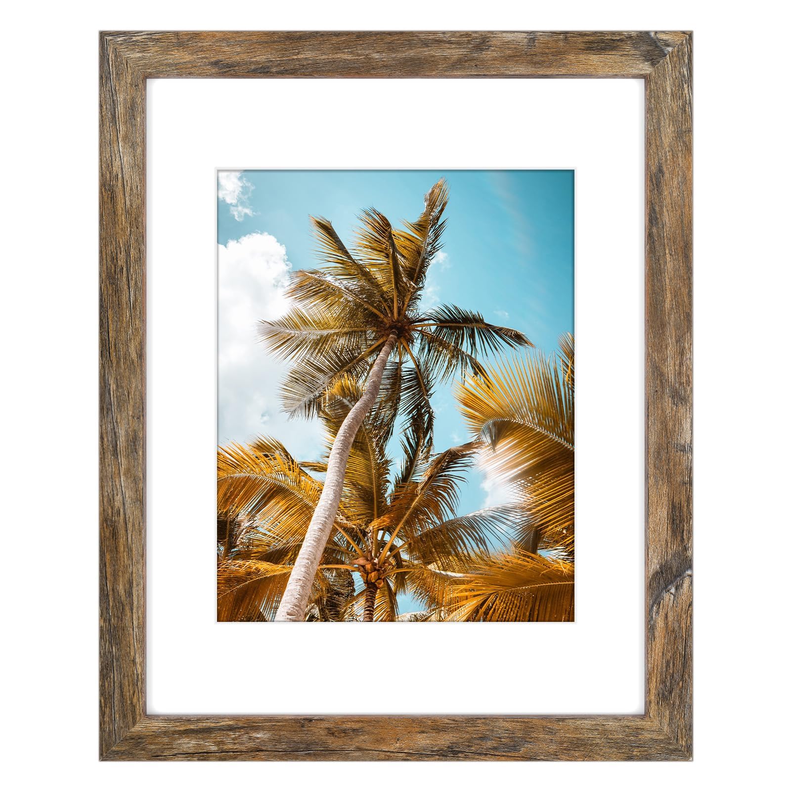 Frametory 11x14 Rustic Brown Picture Frame with Real Glass Mat for 8x10