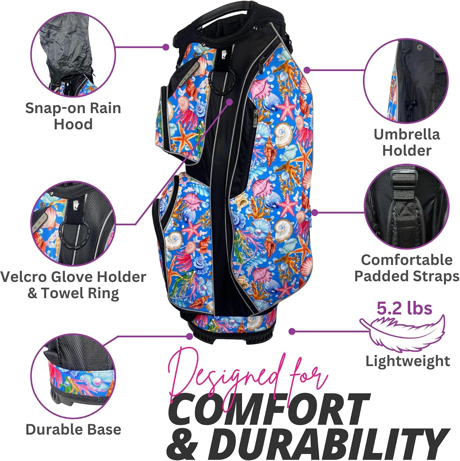 Luxury Women’s Golf Cart Bag – The Signature Series – 14-Way Organizer Top with Integrated Putter Well & Velour-Lined Valuables Pocket