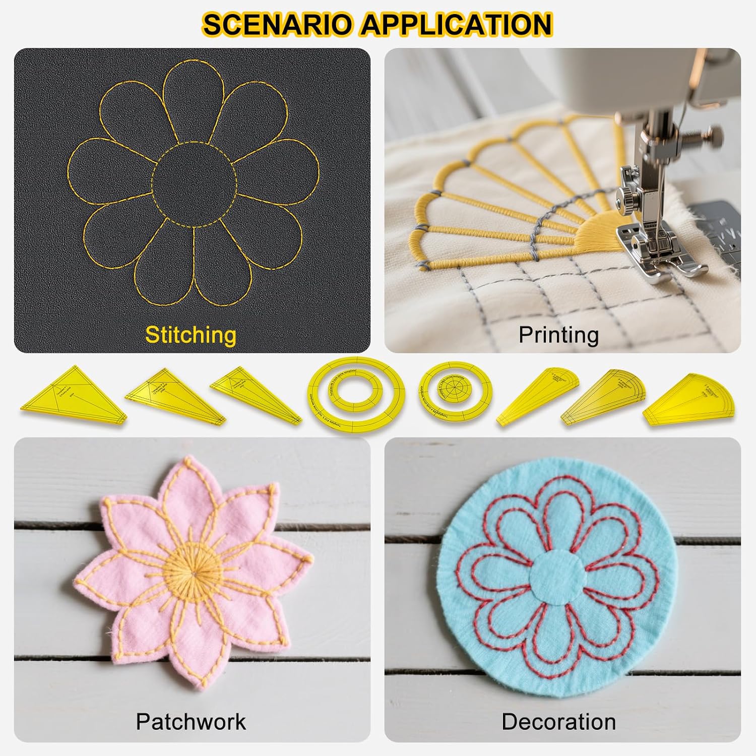 10Pcs Acrylic Quilting Template Ruler Set, Premium Sewing Machine Plate & Patchwork Templates for DIY Quilting, Clothing Craft Design, Includes Petal, Tumbler Shapes for Beginners & Experts