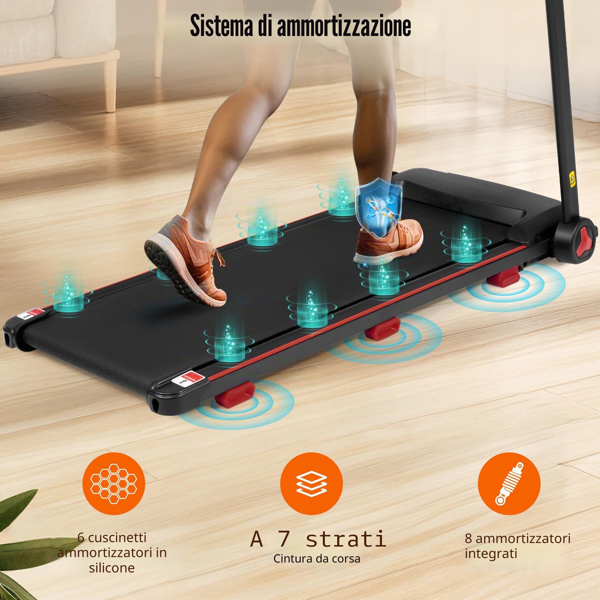 Tapis roulant casa pieghevole con pendenza 8% - Silenzioso Treadmill fino a 14 km/h, motore 3.0 HP, grande battistrada, display LED e Bluetooth, carico massimo 120 kg