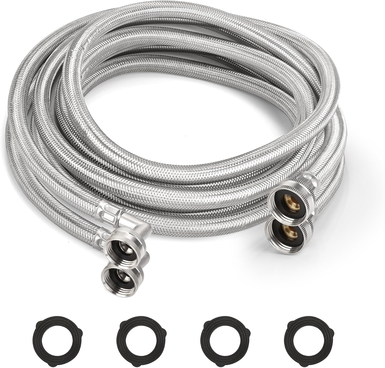 2 Pack 10 FT Stainless Steel Washing Machine Hose with 90 Degree Elbow, Burst Proof Braid Washer Hose, Hot and Cold Water Washer Supply Hoses,3/4" Fittings Washing Machine Fill Hose