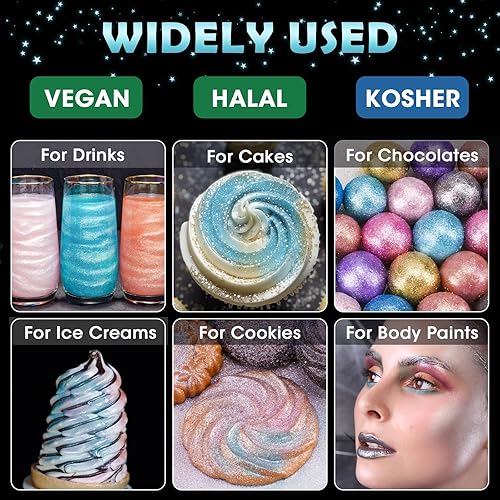 Vista 45 de NiHealth - Polvo comestible con purpurina brillante, polvo metálico, decoración de alimentos, espolvorear polvo brillante para bebidas, vino