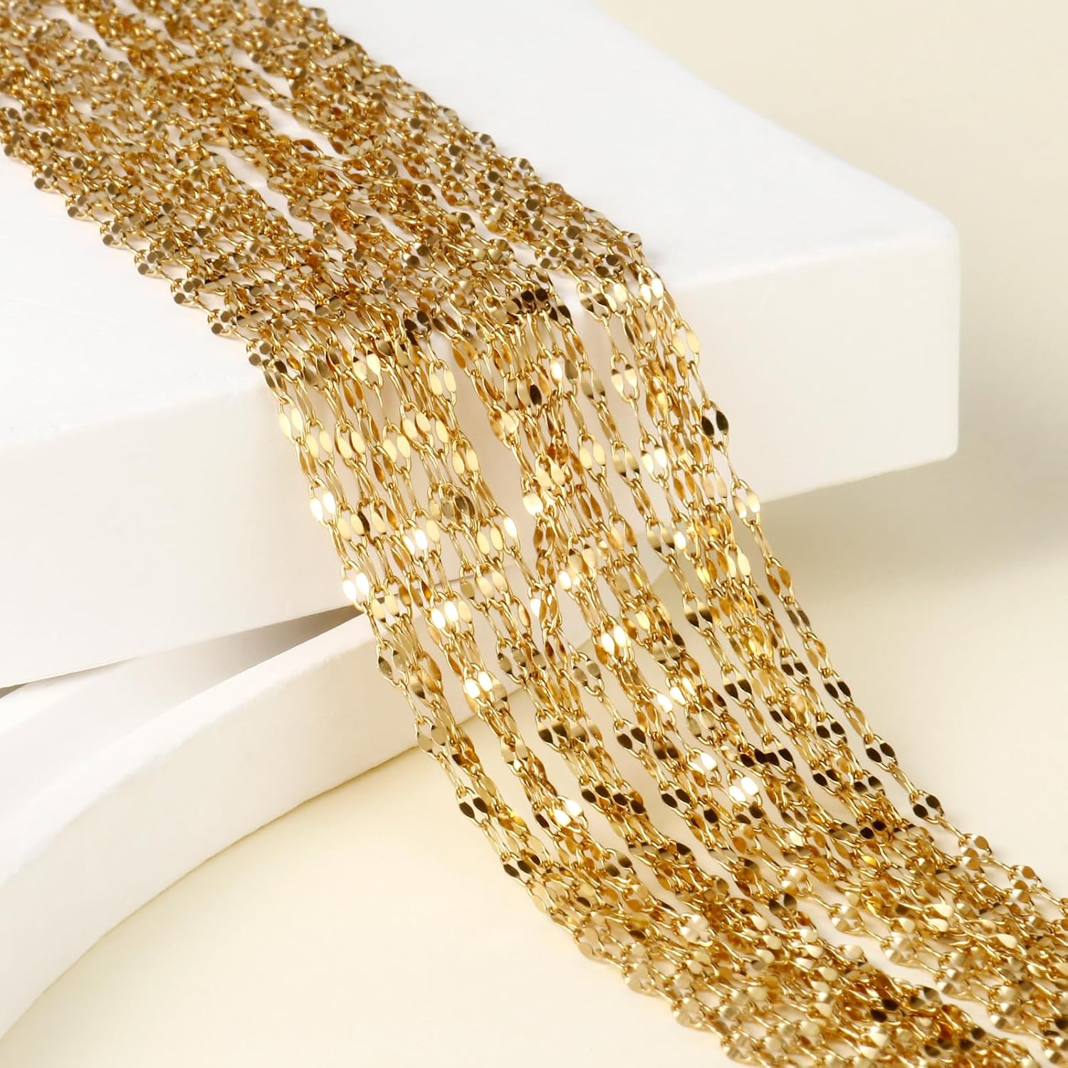 24PCS Gold Necklace Chains for Jewelry Making 2MM 18K Gold PVD Plated Stainless Steel Sparkly Lip Link Chains Bulk for DIY Necklace - Image 2