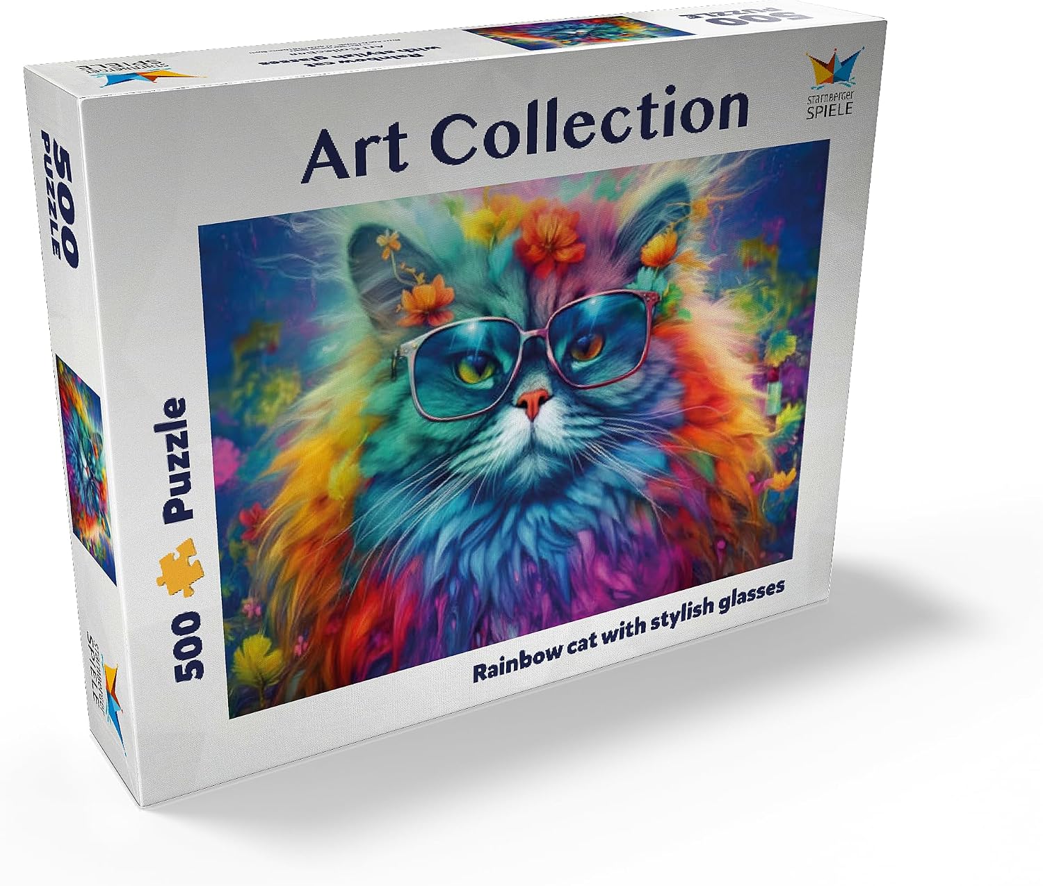 MyPuzzle Rainbow Cat with Stylish Glasses - Premium 500 Piece Jigsaw Puzzle for Adults