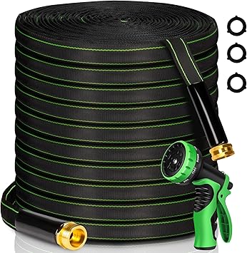 Garden Hose 100 ft Water Hose Flexible Heavy Duty Outdoor Lightweight No Kink Long Non-Expandable High Pressure Flat Hoses Pipe 100’ Strong 3/4’’ Brass Fitting for Outside Yard Lawn Car Wash
