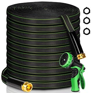 Garden Hose 100 ft Water Hose Flexible Heavy Duty Outdoor Lightweight No Kink Long Non-Expandable High Pressure Flat Hoses Pipe 100’ Strong 3/4’’ Brass Fitting for Outside Yard Lawn Car Wash - Amazon product rated Grade A