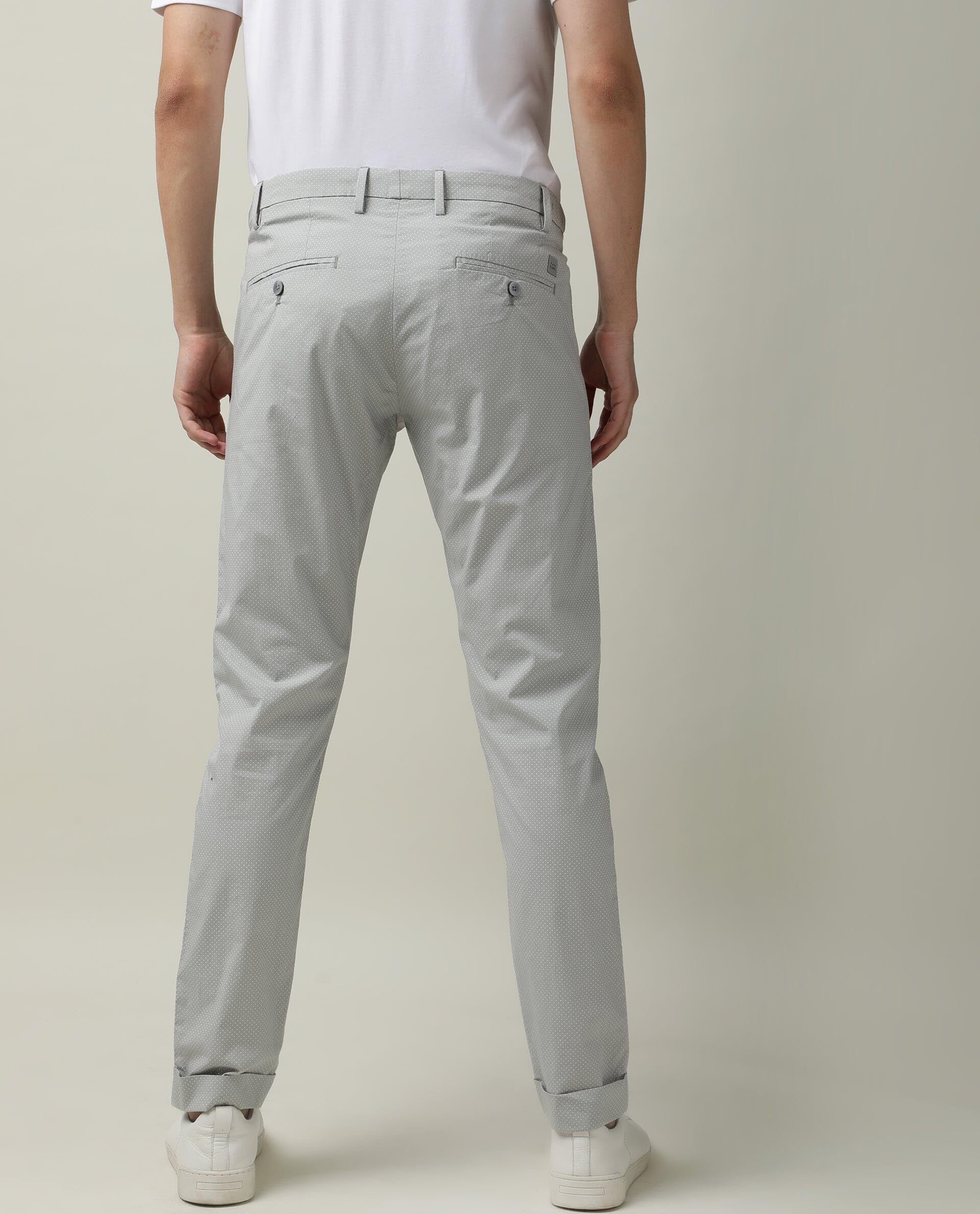 Rare Rabbit Men's Maxim Grey Cotton Polka Print Slim Fit Trouser 3