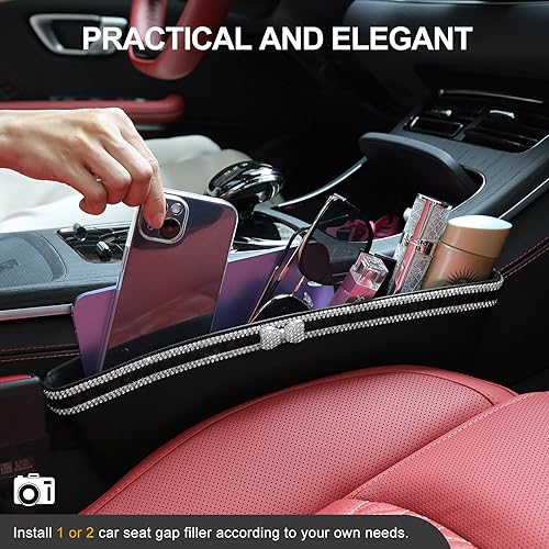 Miniatura 2 de eing Organizador de bolsillo lateral brillante con lazo, para llenar el asiento del automóvil, caja de almacenamiento de espacio, soporte para