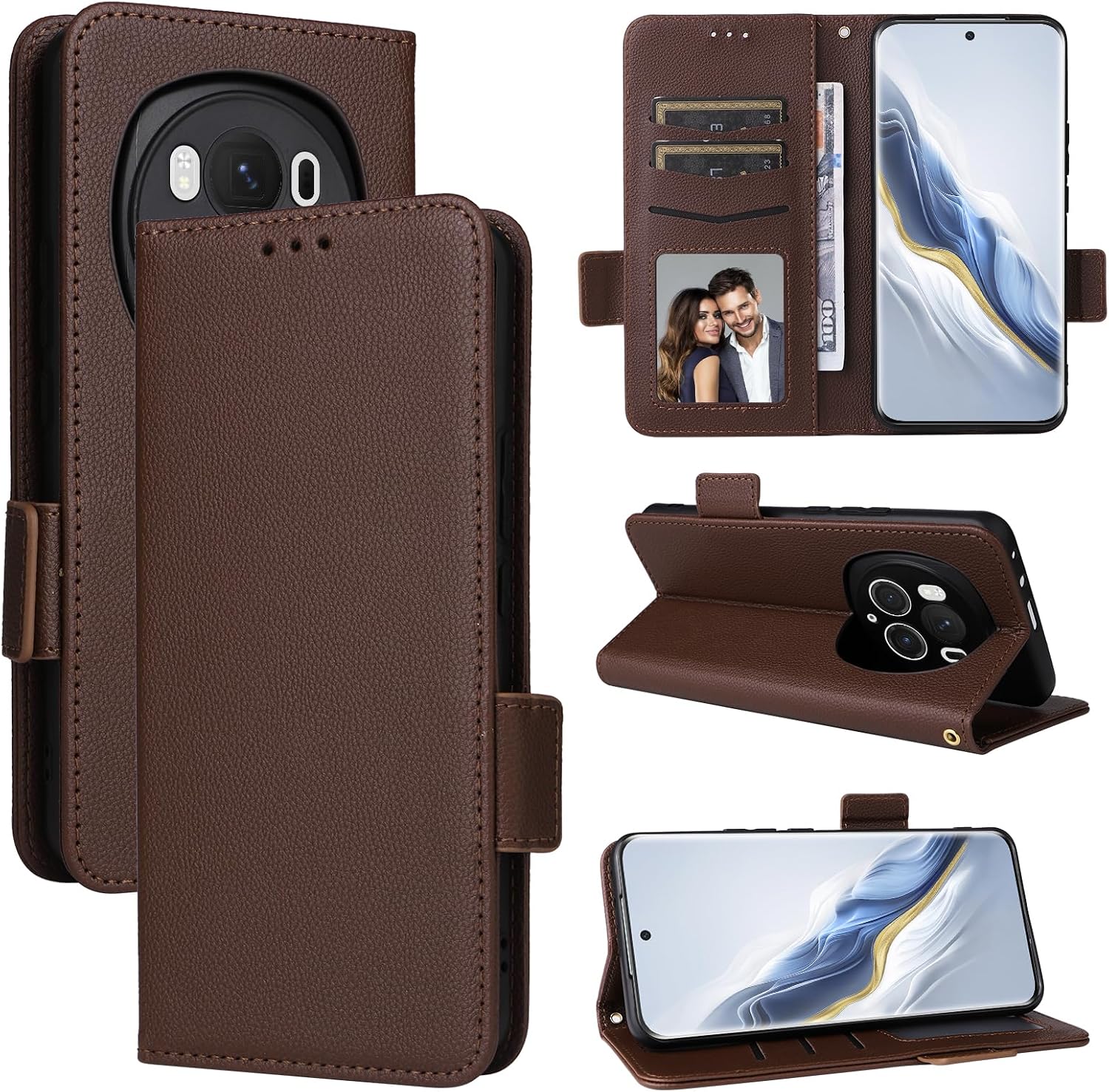 Compatible with Honor Magic 6 Pro Case Cover,PU Leather Folio Flip Case for Honor Magic 6 Pro Phone Leather Case Brown