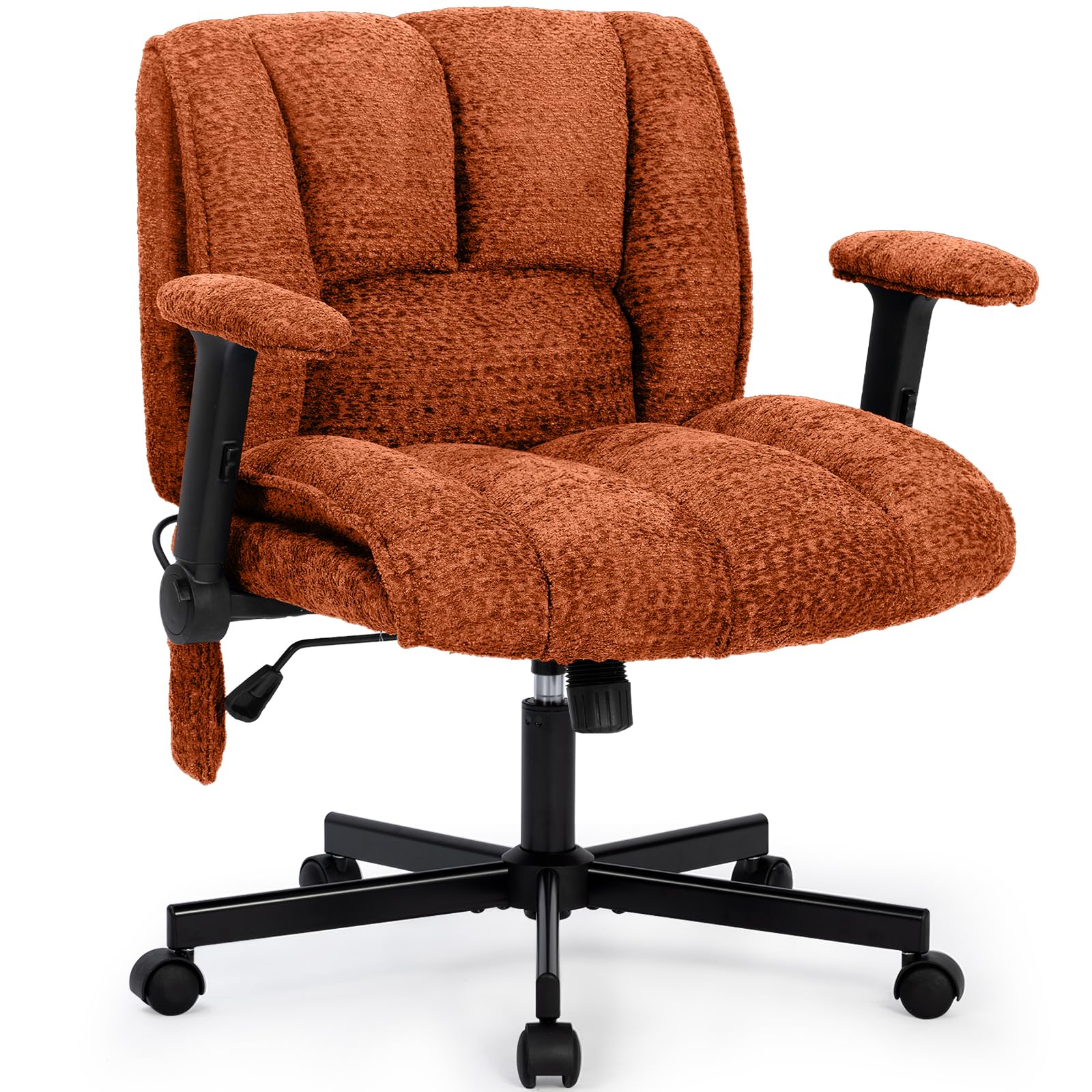 Criss Cross Legged Office Chair with Flip-Up Arms and Wheels, Wide Seat Desk Chair with Built-In Dynamic Airbag Lumbar Support, Modern Cross-Leg Chair