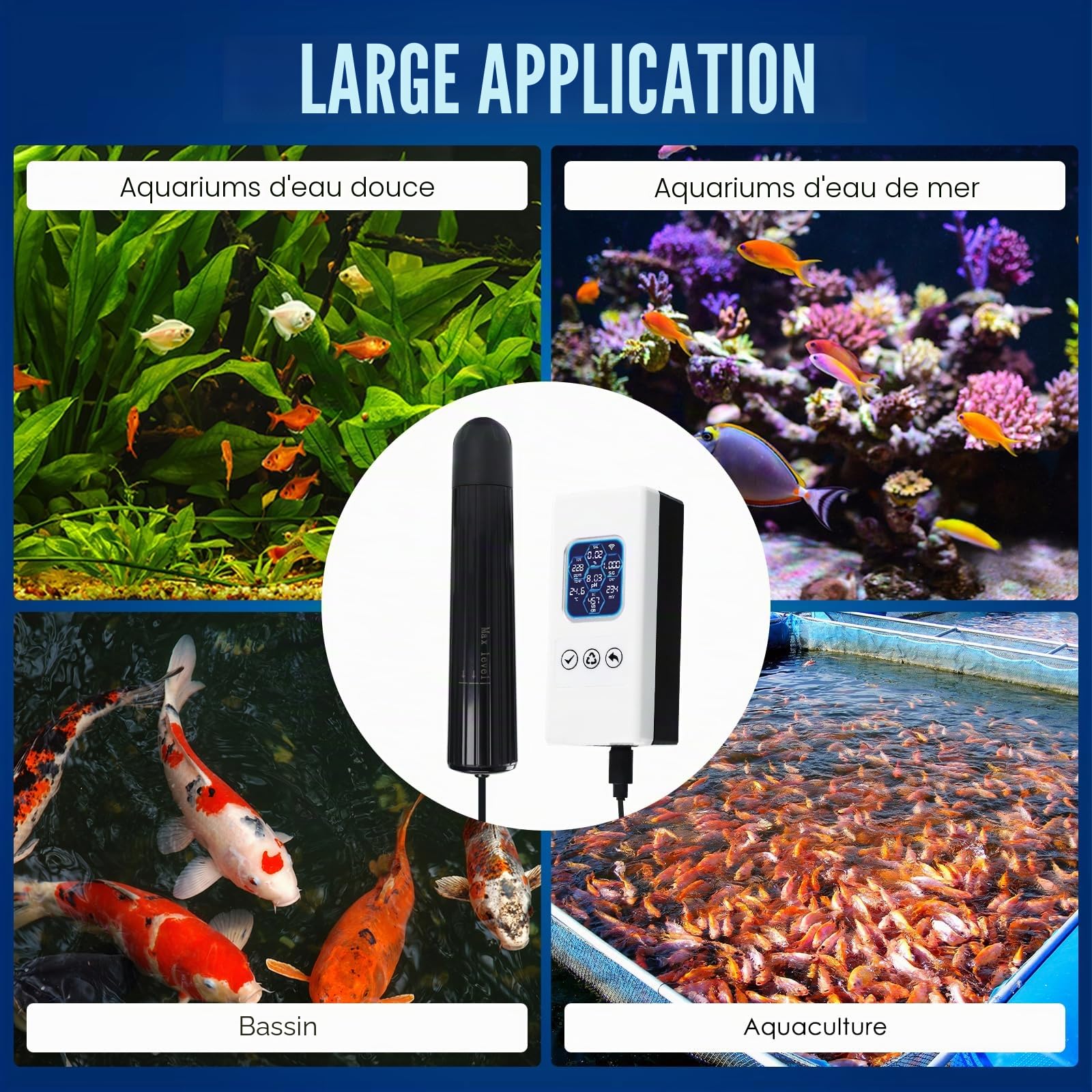 TEKCOPLUS Moniteur de qualité de l'eau WiFi sans fil 7 en 1 – pH/ORP/TDS/EC/salinité/SG/Temp, application Tuya, alertes en temps réel, affichage couleur ATC pour aquarium, eau douce et eau salée