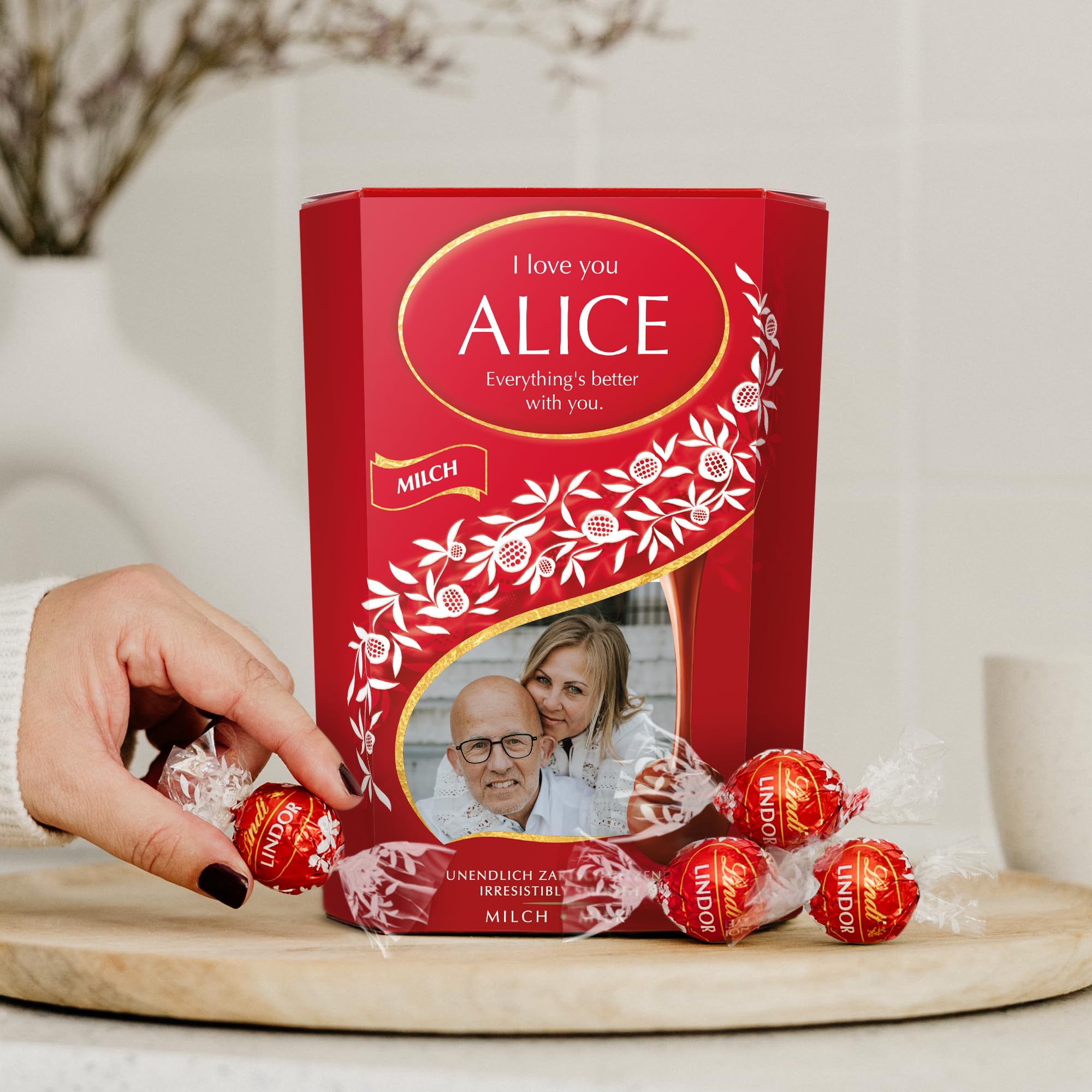 XL Caja de regalo personalizada de chocolates Lindt - Personalizable con nombre y mensaje - Lindor de 500 g, ideal para cumpleaños, fiestas y ocasiones especiales (Leche)