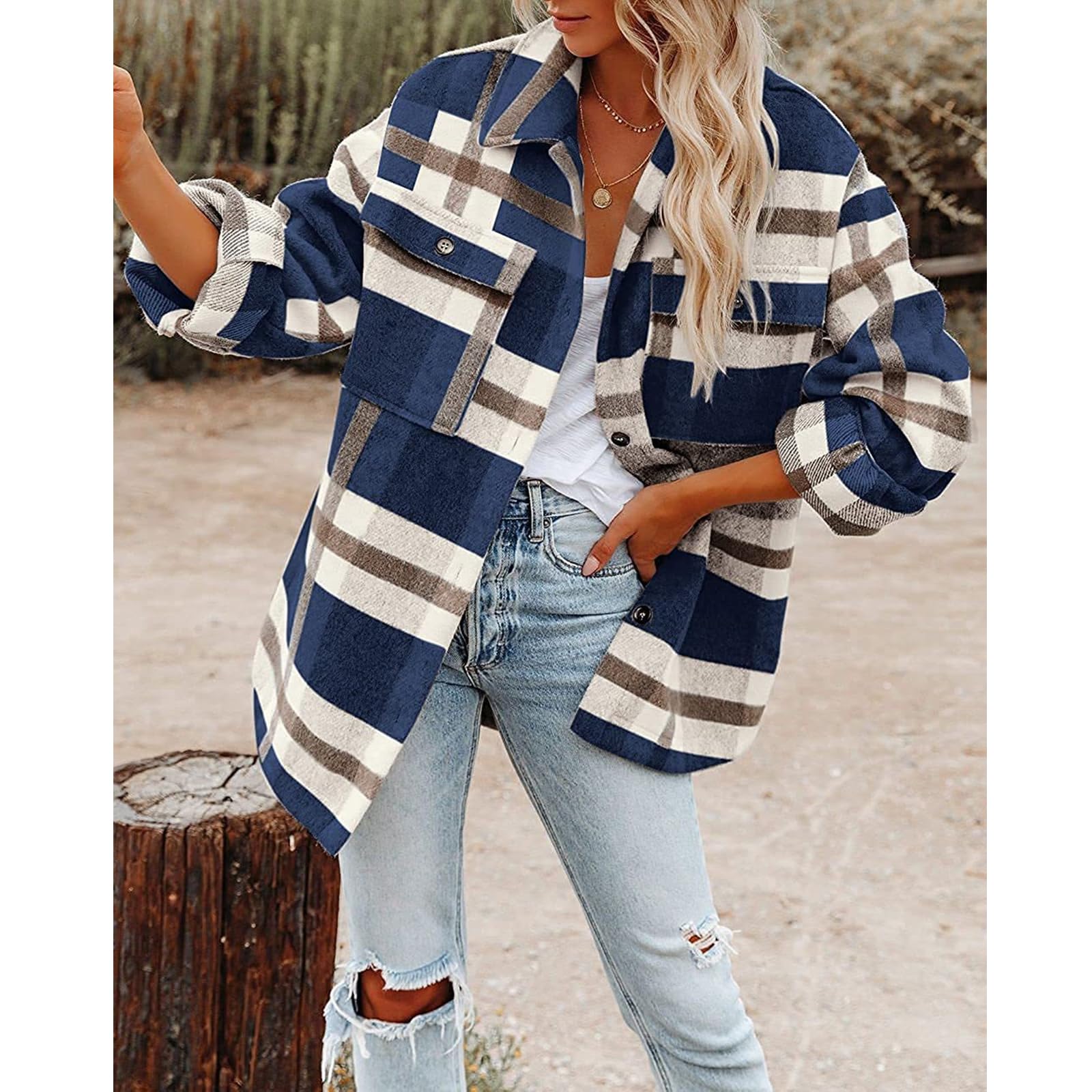 Camisa de mujer, Camisa de manga larga a cuadros con botones Adecuado para todas las estaciones. Invierno como imprimación