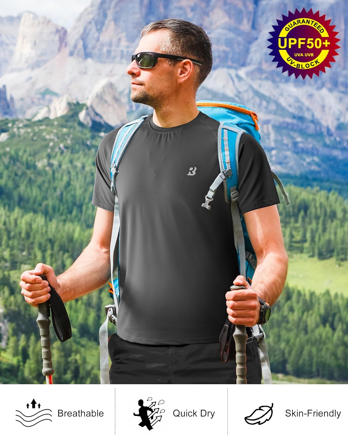 Roadbox Men's Rash Guard Short Sleeve, UPF 50+ UV Sun Protection Water T-Shirts, Cool Dry Swim Shirts for Surf Beach Fishing - Image 5