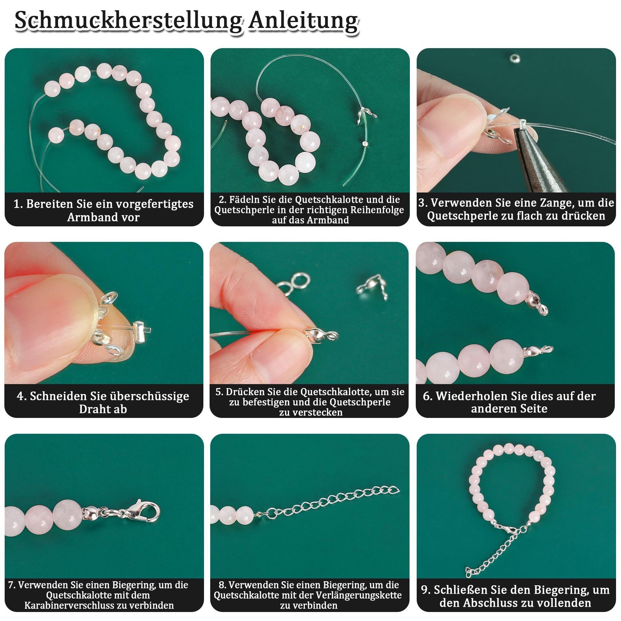 Kit De Fabricación De Joyas SOSMAR - 902 Piezas Con Mosquetones, Anillos, Cuentas De Crimpar, Cadenas Y Herramientas (Plata Y Oro)
