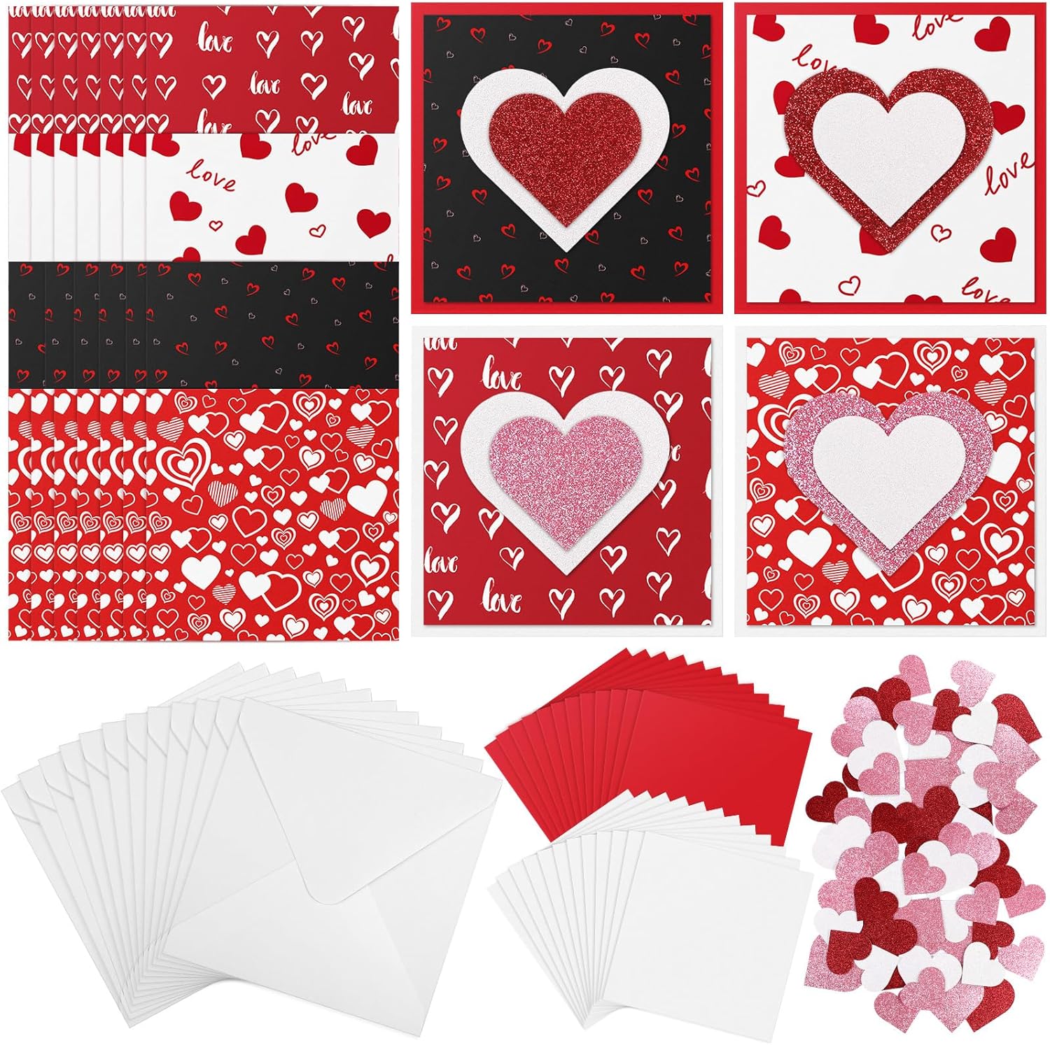 Motipuns 24 Pack Valentines Crafts Valentines Day DIY Paper Craft Kit Valentine DIY Cards with Envelopes, Foam Heart Stickers & Colored Paper for Kids Exchange Gifts Classroom Craft Supplies (Stylish)