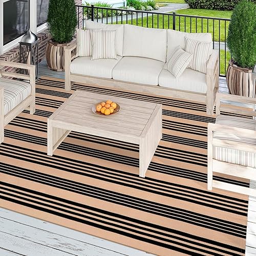 Vista 92 de Alfombra de exterior a rayas blancas y negras, 2 x 3 pies, de algodón, moderna, tejida a mano, reversible, para porche, puerta de bienvenida, 1 tira