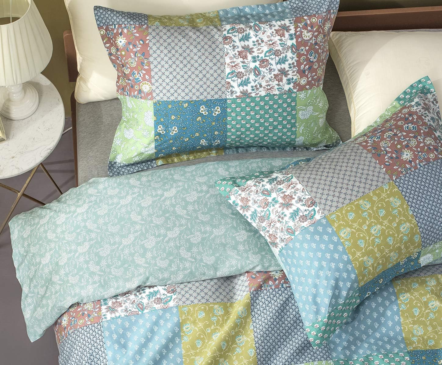 Tор Rаtеd SLEEPBELLA Duvet Cover King Size, Green, Yellow Floral and Blue Patchwork Pattern Printed on White, 3pc Cotton Reversible Comforter Cover with 2 Pillow Shams, 1 Duvet Cover Bеѕt Prоmо SLEEPBELLA Duvet Cover King Size, Green, Yellow Floral and Blue Patchwork Pattern Printed on White, 3pc Cotton Reversible Comforter Cover with 2 Pillow Shams, 1 Duvet Cover