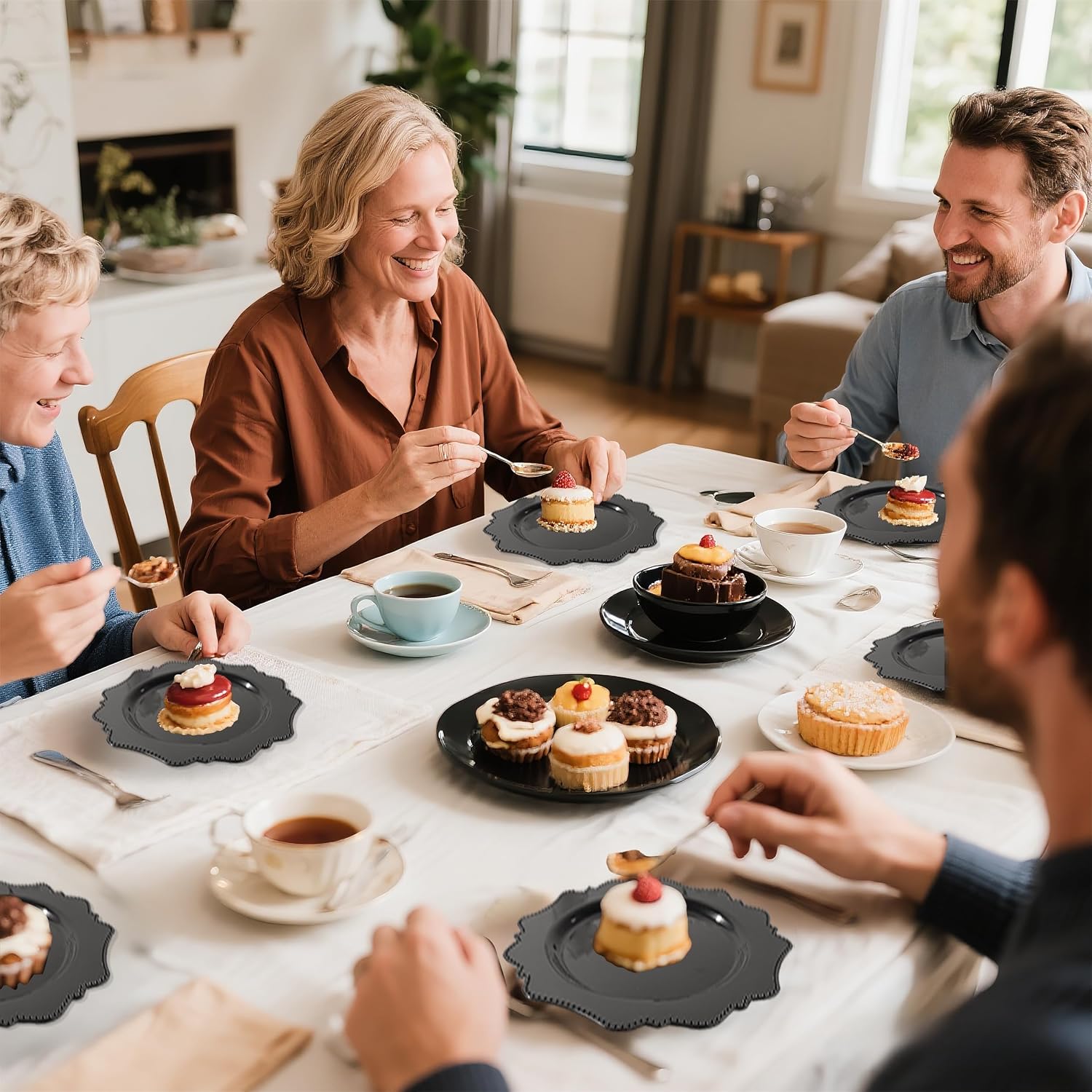 COLOSUS 60pcs Black Plastic Dessert Plates - 7.5 Inch- Heavy Duty Disposable Plastic Appetizer/Salad/Cake Plates for Party Wedding Birthday and Everyday Use - Image 9