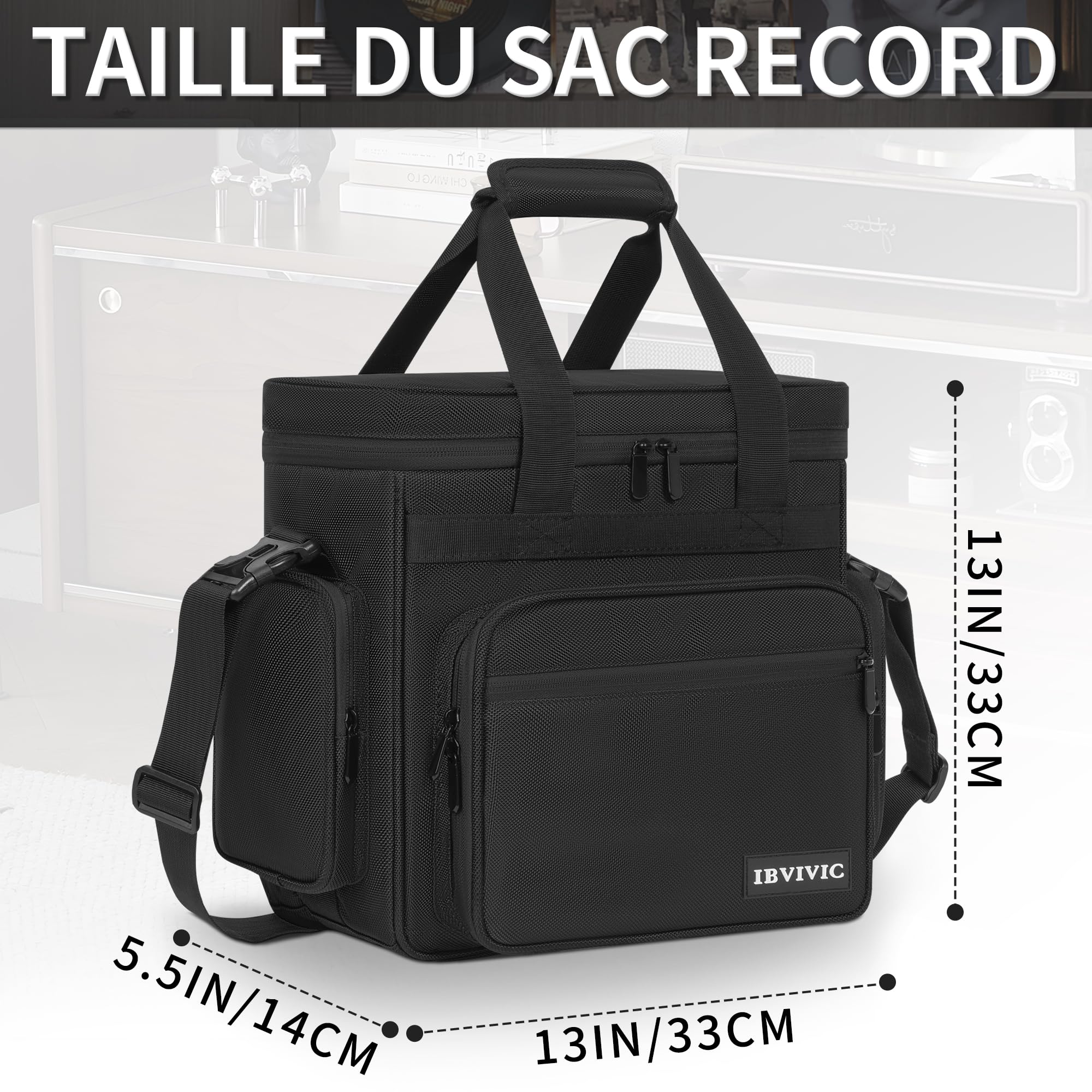 OUUTMEE Sac de Transport pour Disques Vinyles avec 1 Séparateur Amovibles, Sac pour Disques Vinyles Imperméable de 7/10/12 Pouces Pouvant Compatible avec 30 LP pour Voyage et Collection (Petit)