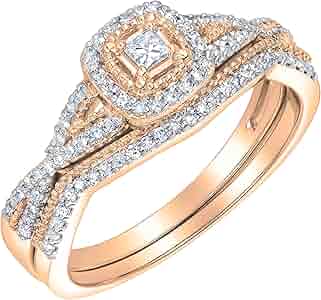 アクセサリー princes 3/8 CT. T.W. Princess-Shaped Multi-Diamond Frame Twist Shank