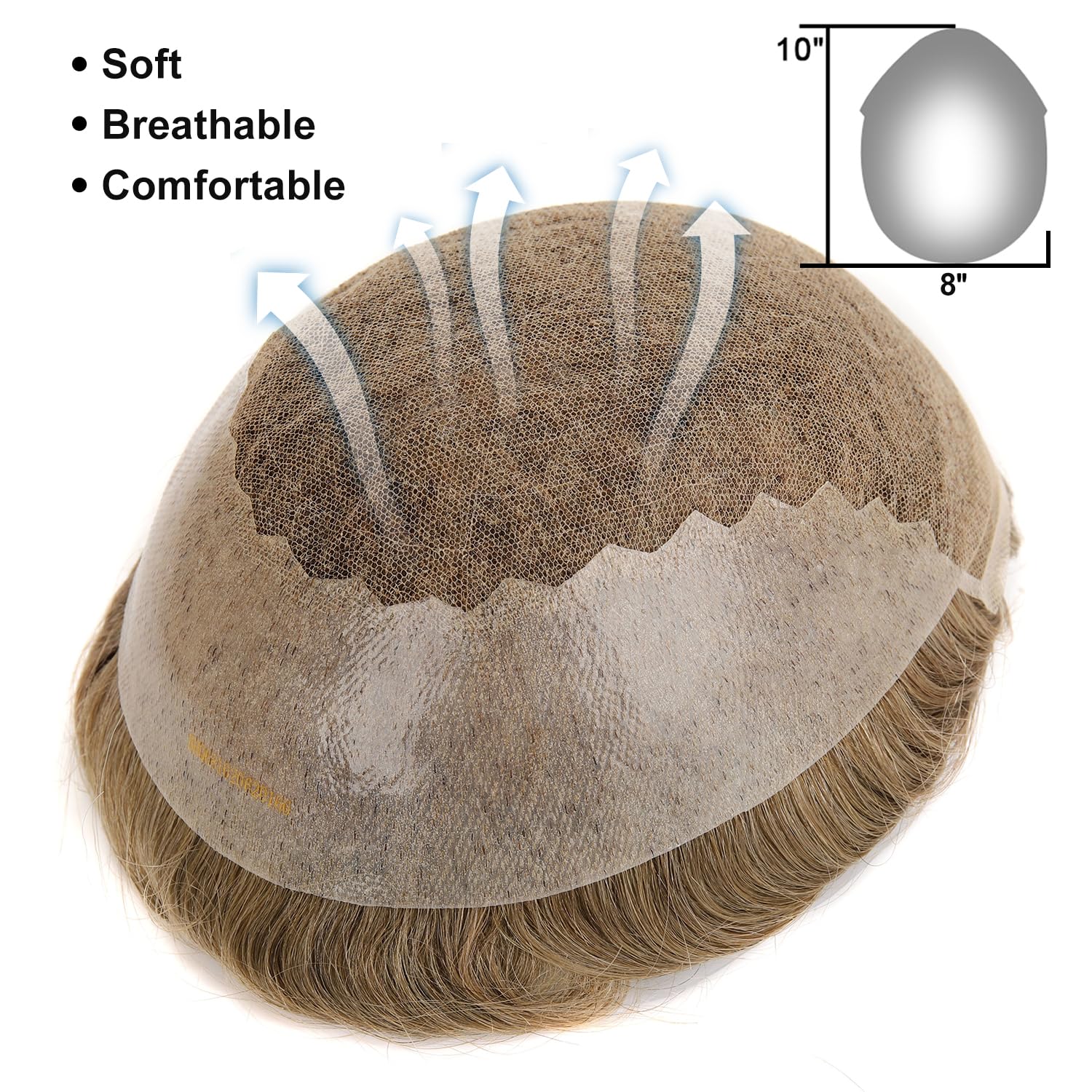 Swiss Lace Front with Thin Skin Back and Side Hair System for Men, #20 Blonde 8x10 Inch Size 130% Density Single-Knotted Invisible Hairline Toupee