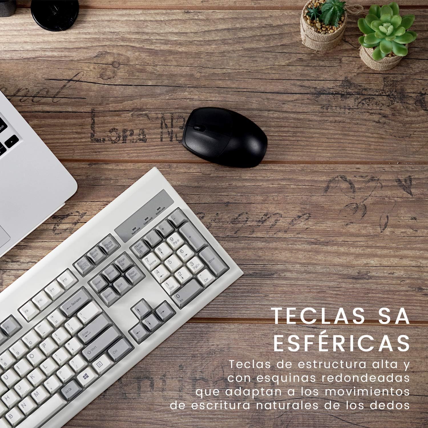 Perixx PERIBOARD-106M ES, Teclado USB Eficiente Full Size, Teclas Ergonómicas Curveadas, Estilo Retro Clásico, Color Gris Blanco, QWERTY Español…