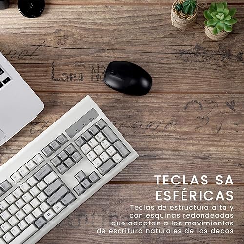 Miniatura 6 de Perixx PERIBOARD-106M ES, Teclado USB Eficiente Full Size, Teclas Ergonómicas Curveadas, Estilo Retro Clásico, Color Gris Blanco, QWERTY Español