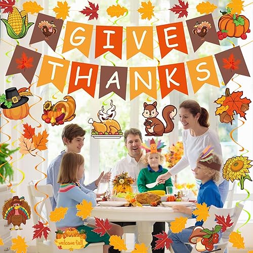 Miniatura 2 de Decoraciones de Acción de Gracias, guirnalda de hojas de otoño con calabaza, hojas de otoño, pavo, espirales colgantes para decoración de otoño en