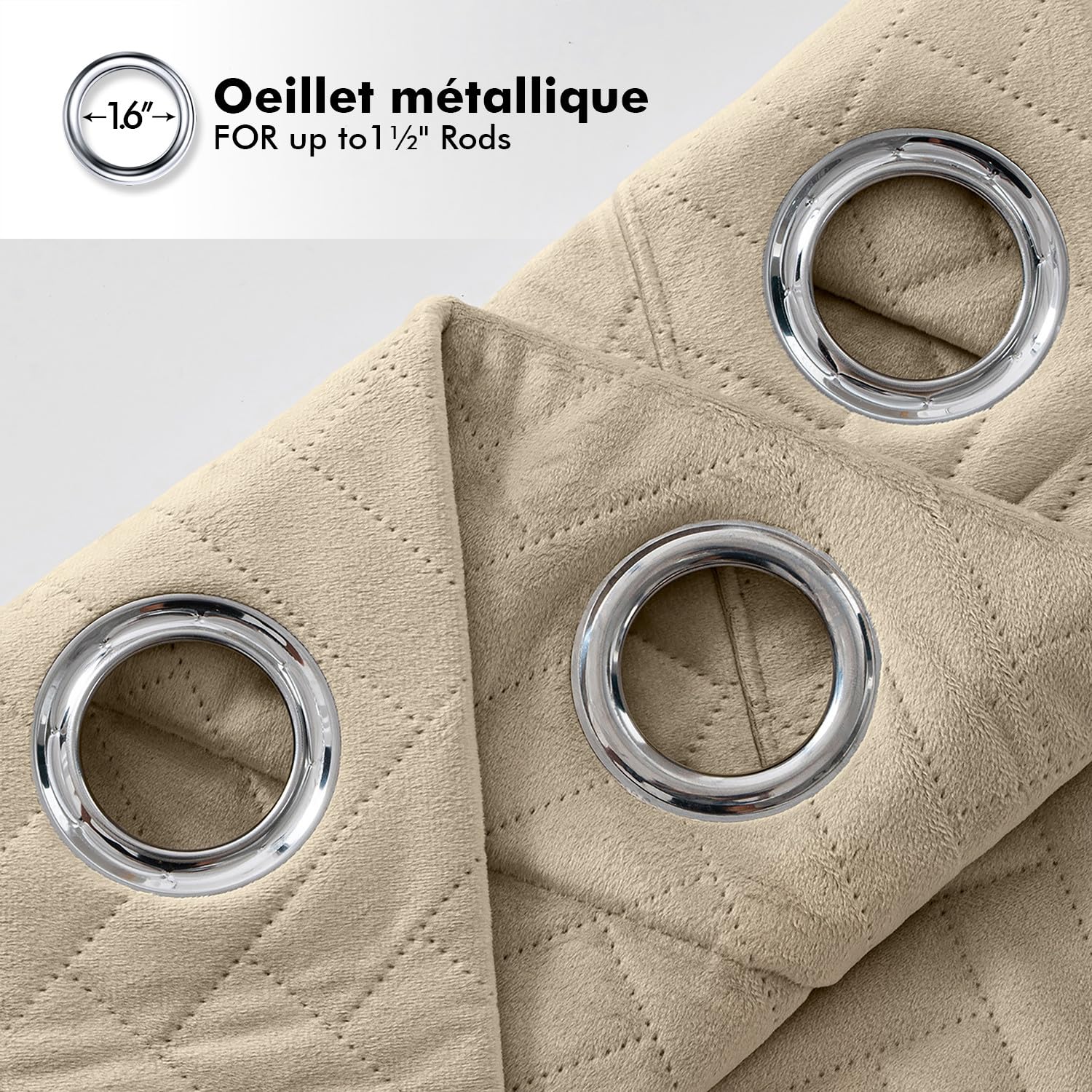 MIULEE Rideau Thermique Isolant Anti Froid et Chaleur, Double Face Velours Matelassé, Rideau Occultant Épais à Oeillets pour Porte ou Fenêtre, 1Pièces, Beige Clair, 132x225 CM