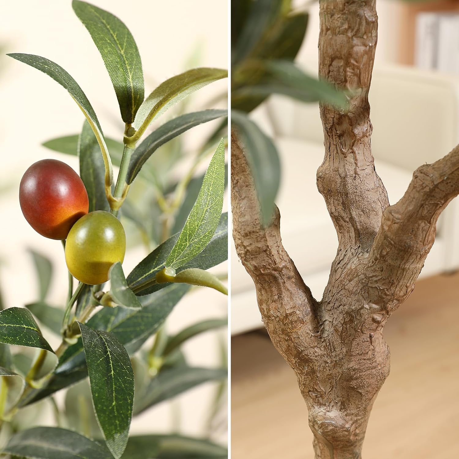 LOMANTO Olive Trees Artificial Indoor, 7Ft Artificial Olive Plants, Tall Faux Olive Tree, Fake Topiary Silk Tree in Pot with Olive Branch & Fruit, Home Office Modern Decor Gift for Housewarming 1Pack